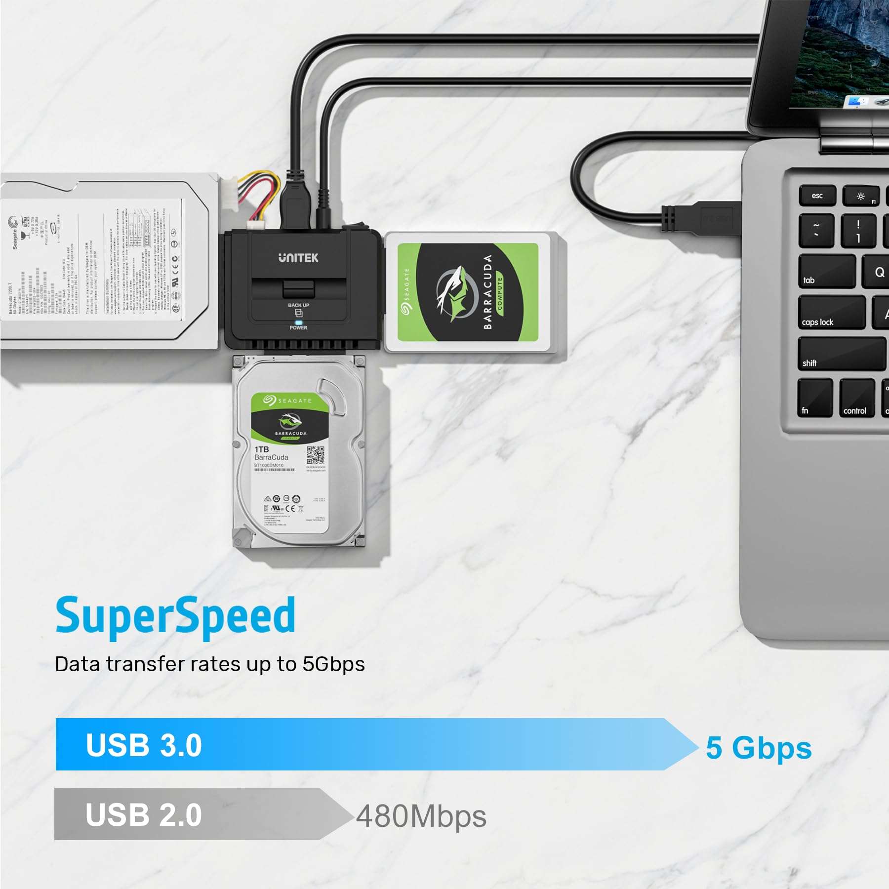Unitek USB 3.0 to IDE and SATA Converter External Hard Drive Adapter Kit for Universal 2.5/3.5 HDD/SSD Hard Drive Disk, One Touch Backup Function, Included 12V/2A Power Adapter 5