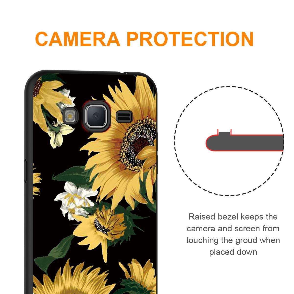 Yoedge Case for Galaxy J3 2016, Black Phone Case with Pattern 【Ultra Slim】 Shockproof Flexible Soft Gel TPU Silicone Back Cover Bumper Skin for Samsung Galaxy J3 2016 (Sunflower) 4