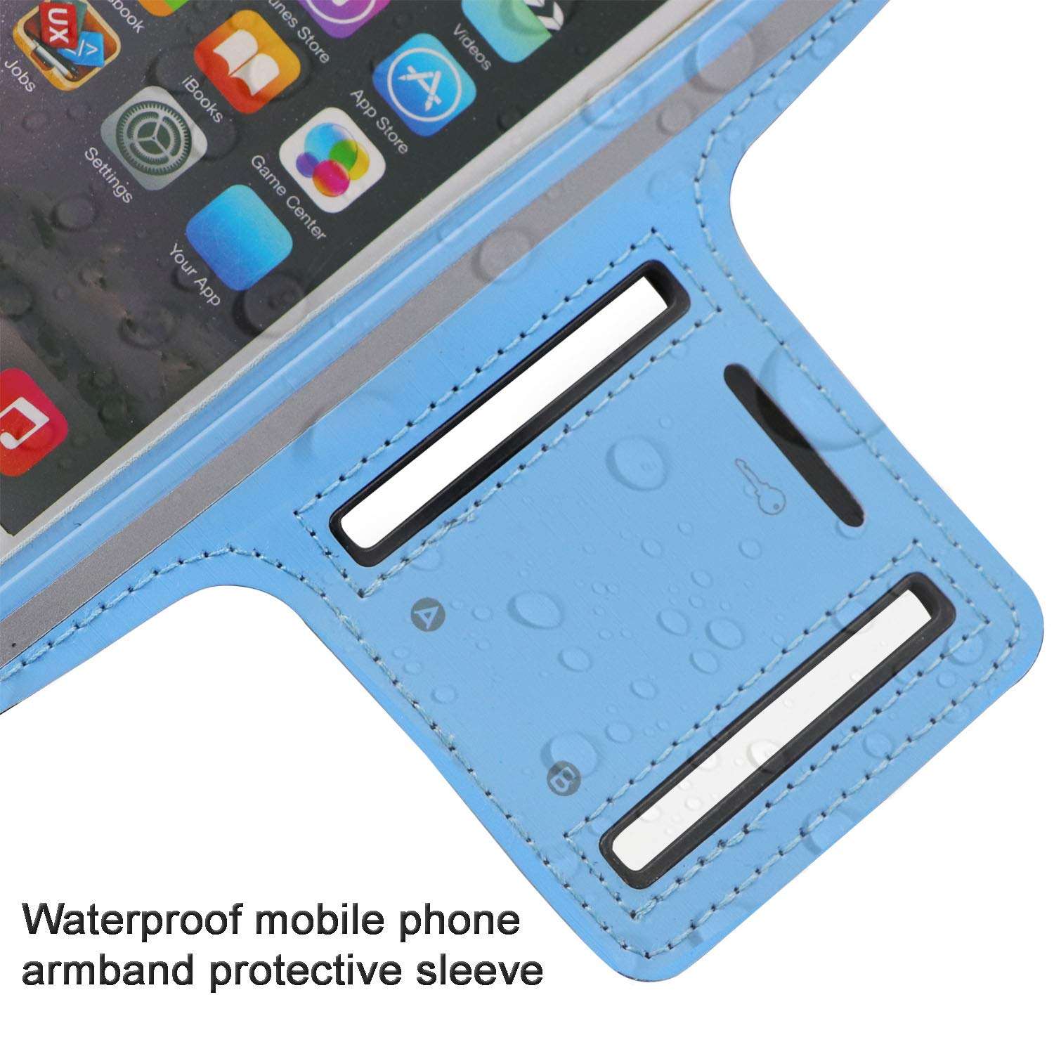 Waterproof Armband Cell Phone Armband Case for iPhone 11,Xs Max,Xr,8+, Samsung Galaxy S10+, S9+,A8+ and other models with Adjustable Elastic Band & Key Holder for Running Walking Hiking(Light Blue) 3