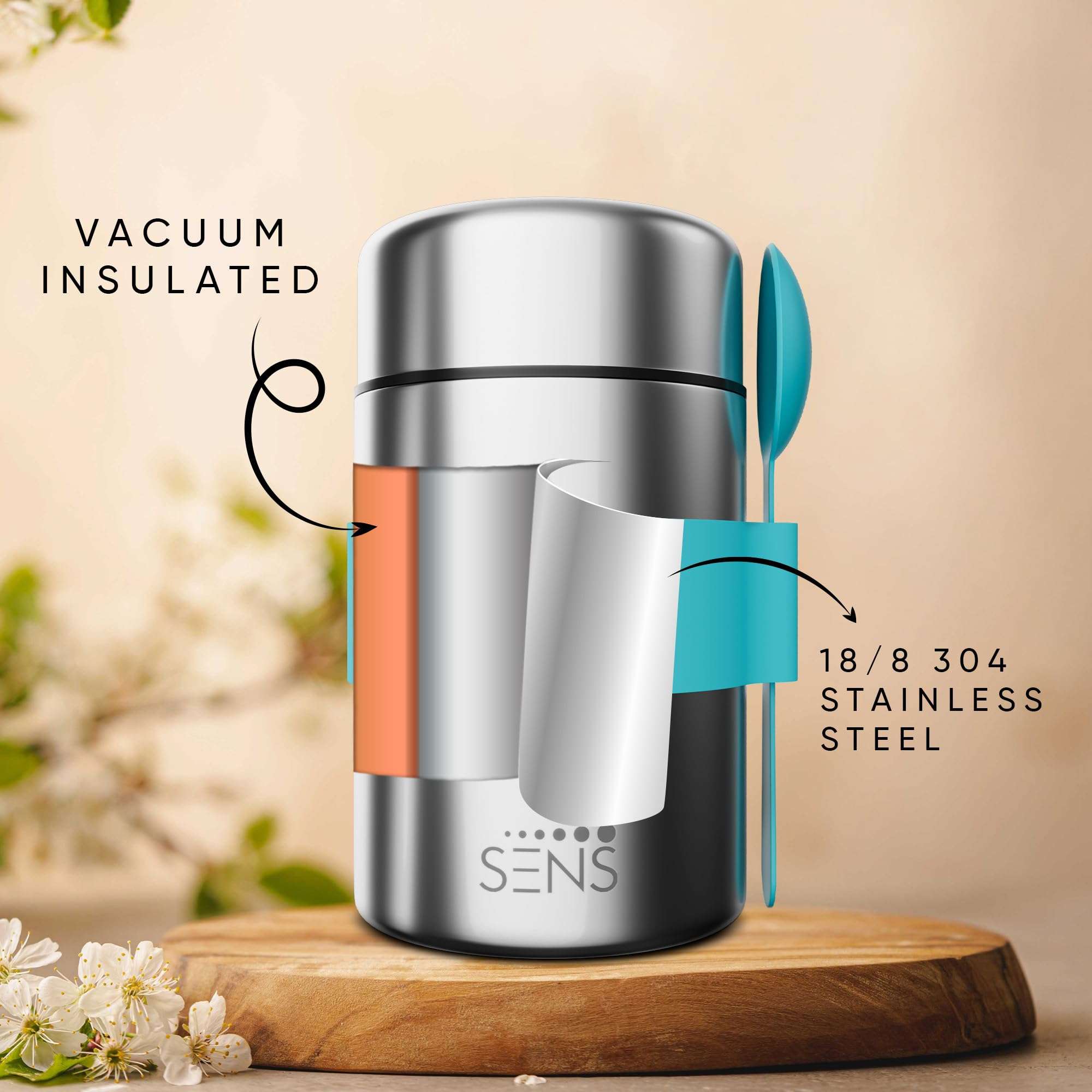 SENS JarJoy Food Jar 480ml for Kids, Additional Spoon, 304 Stainless Steel, hot or Cold up to 6 hrs, School, Picnic, Kids - Berry 6