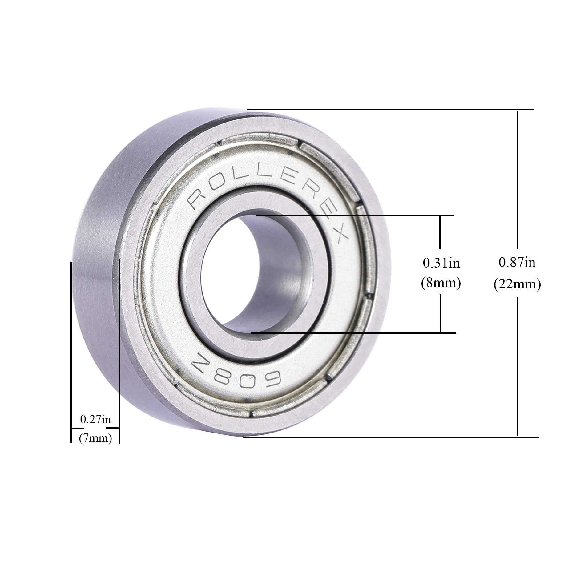 Rollerex 20-Pack, 608ZZ ABEC-5 Wheel Bearings (for Any Products Using Roller Skate Wheels) (Chrome Steel) - for Inline, Roller Blade, Rollerskate, Skateboard, RipStik & More 3