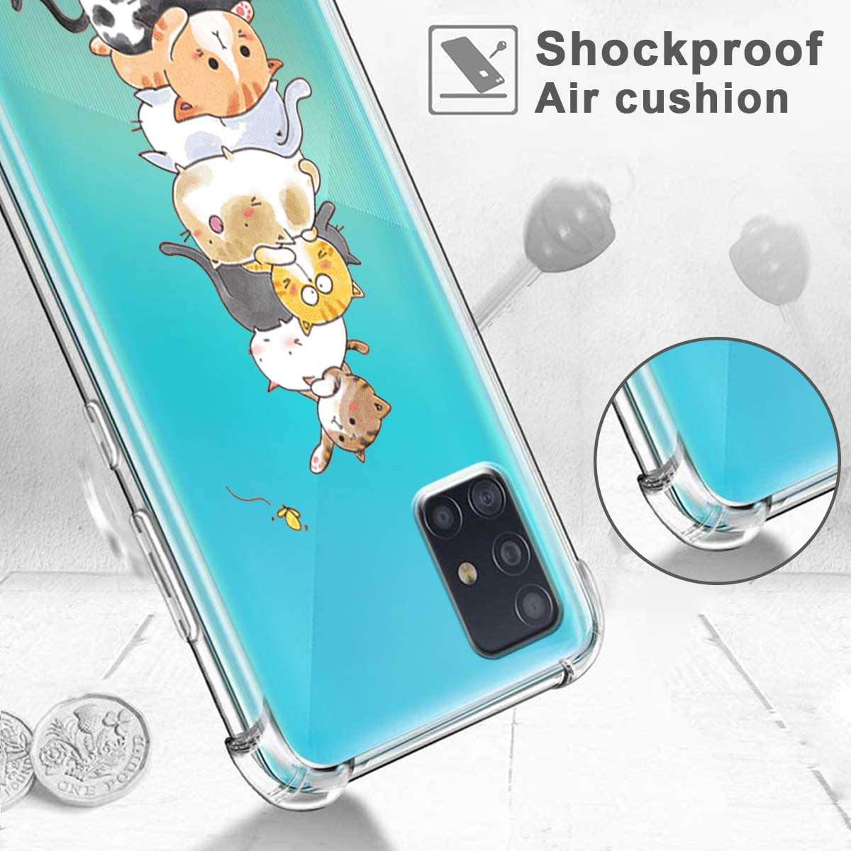 Galaxy A71 5G Case Clear Silicone Case with Design Flower Samsung A71 5G Floral Pattern Phone Cases Soft Transparent Full Body Protective Cover for Samsung Galaxy A71 5G Case for Women Girls 6