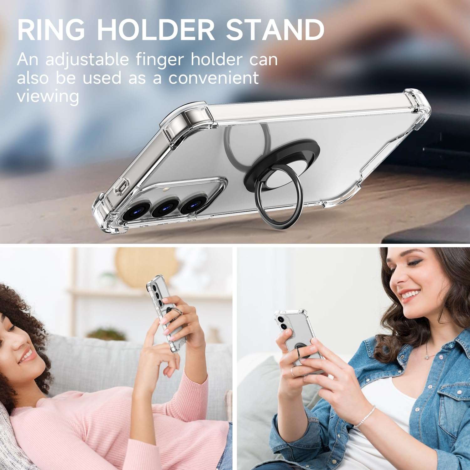 DAUPIN for Galaxy S25 Plus Case Clear with 360 Rotation Metal Ring Holder Stand, Support Magnetic Car Phone Mount Soft TPU Bumper PC Hard Protective Phone Case for Samsung S25 Plus 5G (Clear) 3