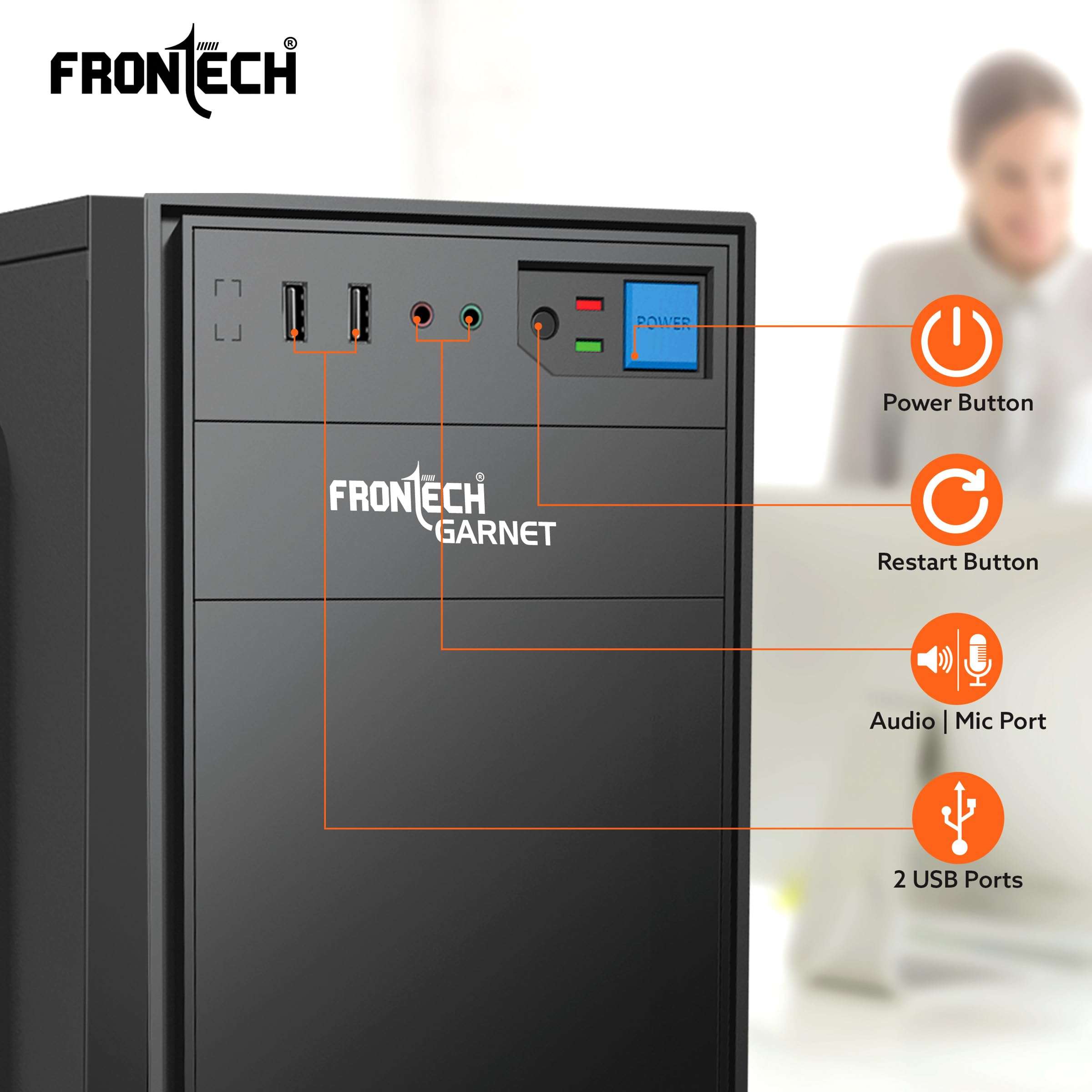 FRONTECH Garnet Premium Silver Series Cabinet/Computer Case with HD Audio | ATX/Mini ATX Compatible | Installed 1 x 80 mm Fan, 2 x USB 1.1 | Ideal for Home/Office/Gaming (FT 4323B, Blue) 5