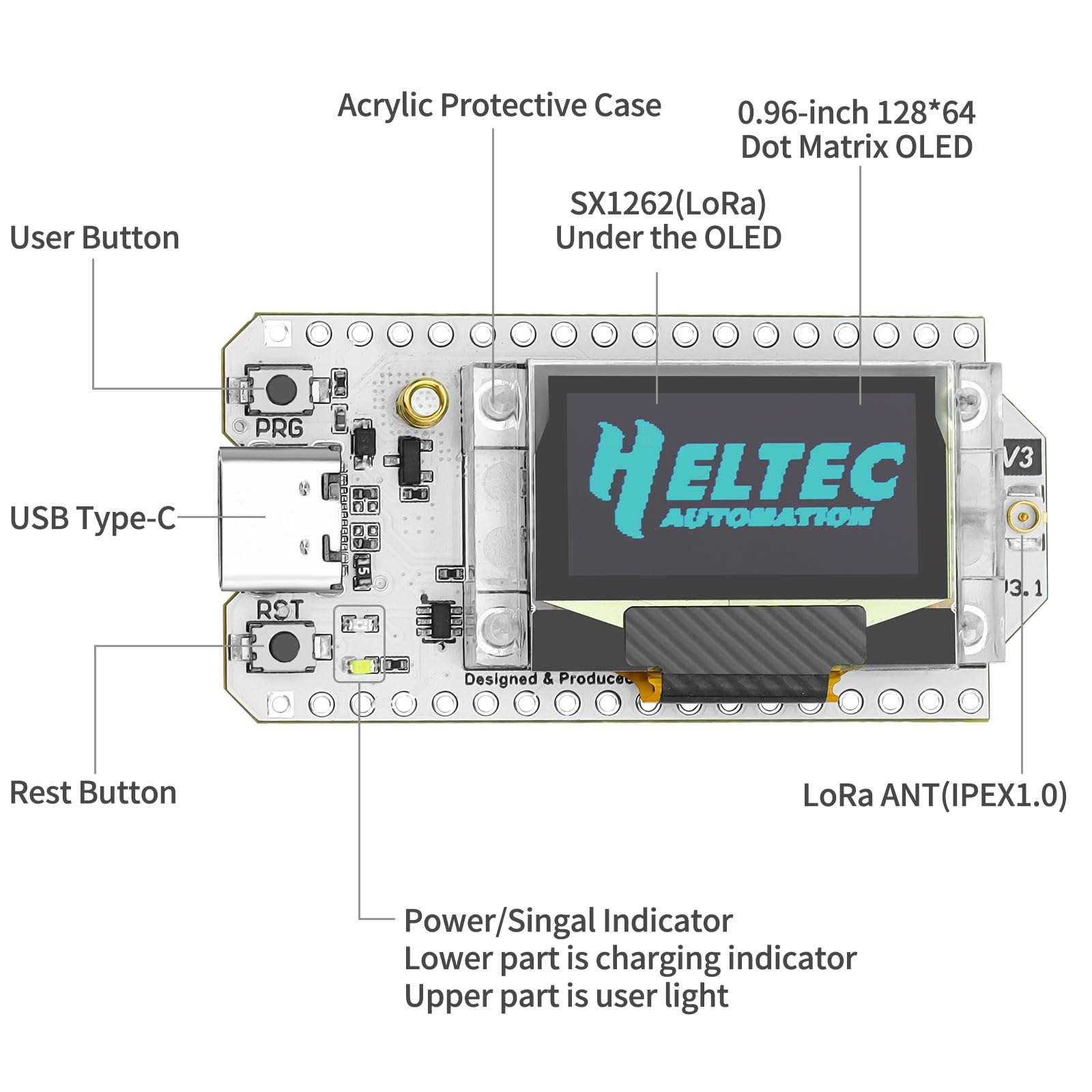 MakerFocus ESP32 LoRa V3 Development Board with 2000mAh Battery and 915MHz Antenna, Integrated WiFi Bluetooth SX1262 CP2102 0.96-inch OLED Display Type C for Meshtastic IoT Arduino Intelligent Scene 5