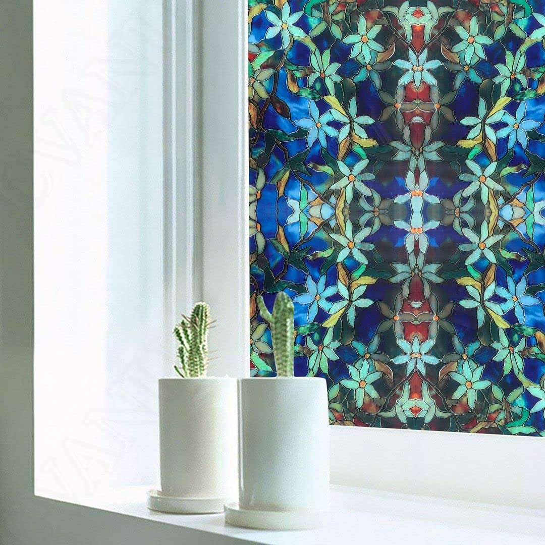 KREEPO Glass Film Privacy Printed Flora Print Window Sticker Vinyl Sheet for Front Door/Bathroom/Sidelight/Small Windows/Office Meeting Room (24"x240"Glassfilmprint28_K) 4