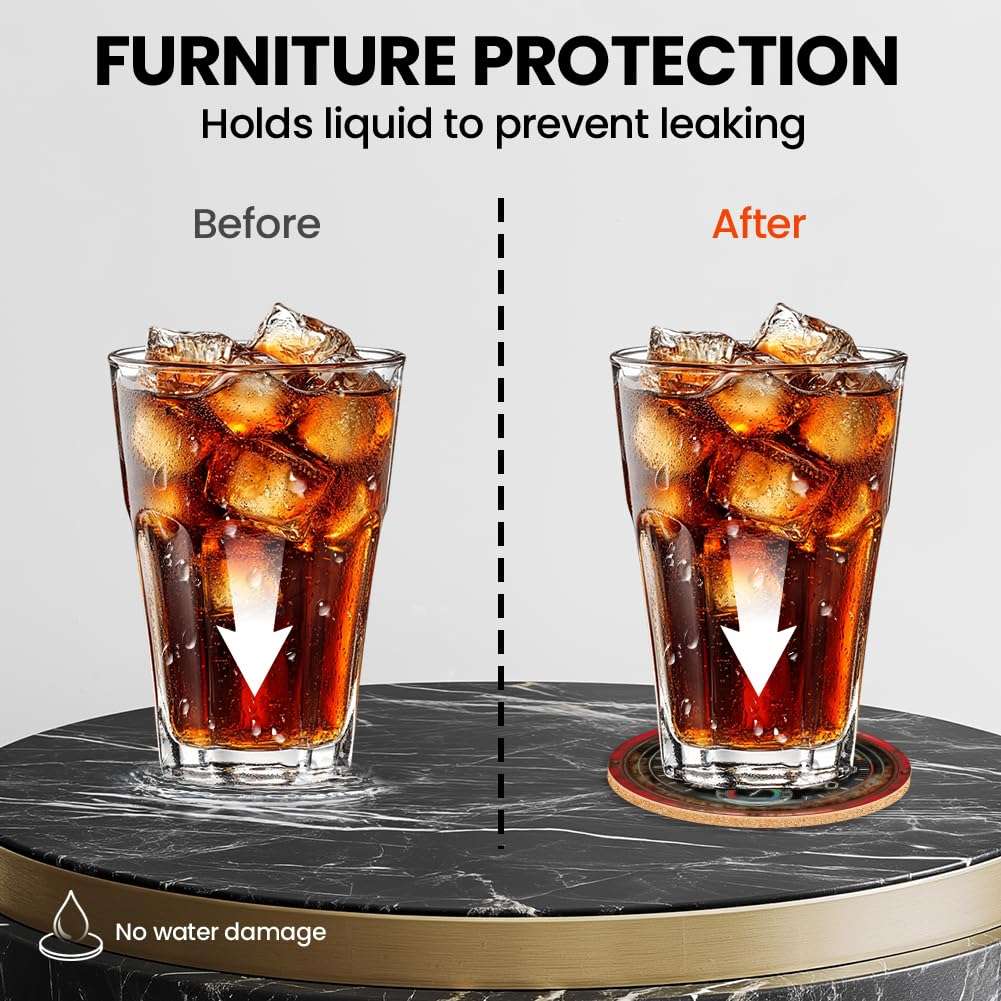 ANATTASOUL Coasters Set of 9 Retro Dashboard Pattern Colorful Wooden Coasters Bulk Round Housewarming Gift for New Home, 3.9" Decorative Coffee Table Protection for Farmhouse Bar House Decor 6