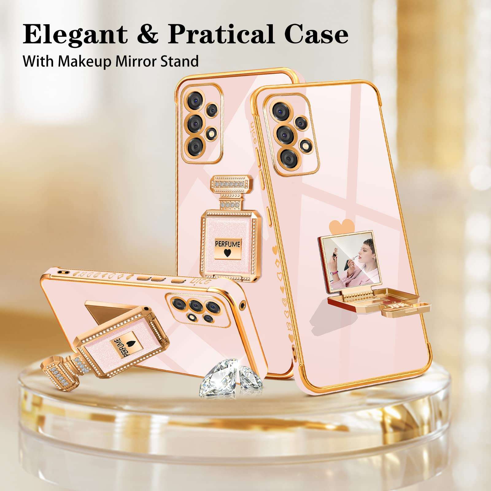 Buleens for Samsung A53 5G Case with Metal Perfume Bottle Mirror Stand, Cute Women Girly Heart Cases for Galaxy A53 5G Case, Elegant Luxury Phone Cover for Samsung Galaxy A53 5G Case 6.5'' 6