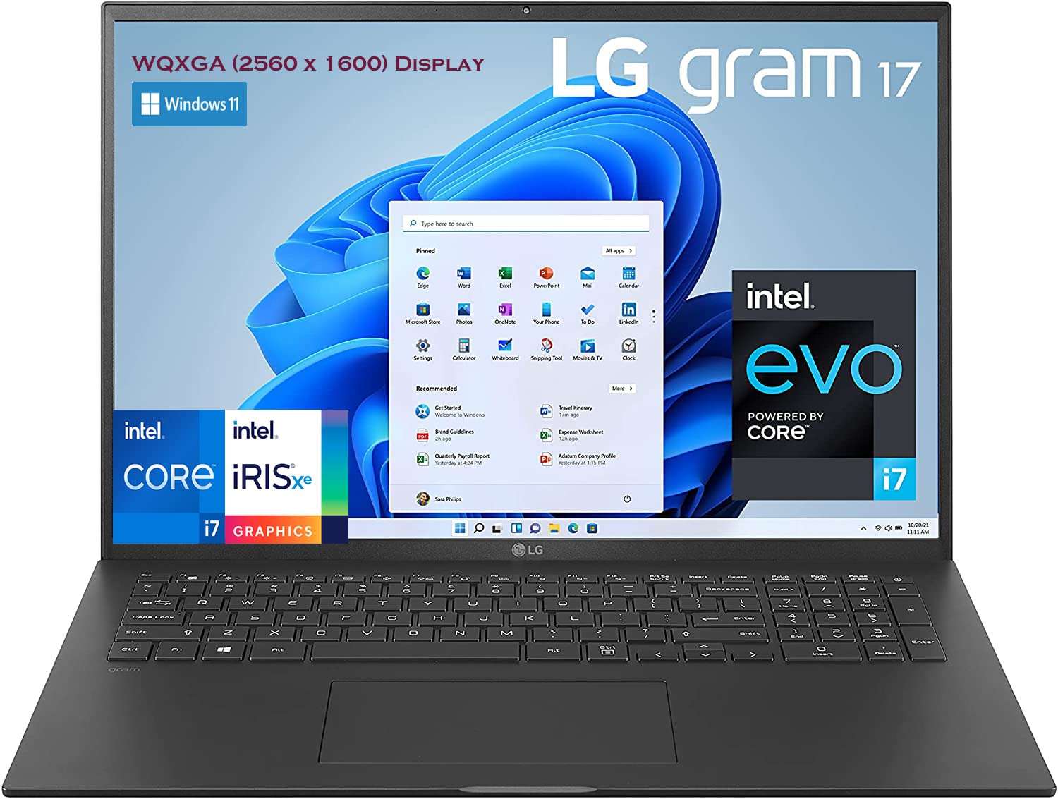 LG Gram 17 Ultra-Lightweight Laptop, 17" IPS WQXGA (2560 x 1600) 16:10 DCI-P3 99% Display, Intel Evo i7-1195G7, 2X Thunderbolt4, 20 Long Battery Life, Wi-Fi 6, Webcam (16GB 4266MHz RAM | 2TB PCIe SSD)