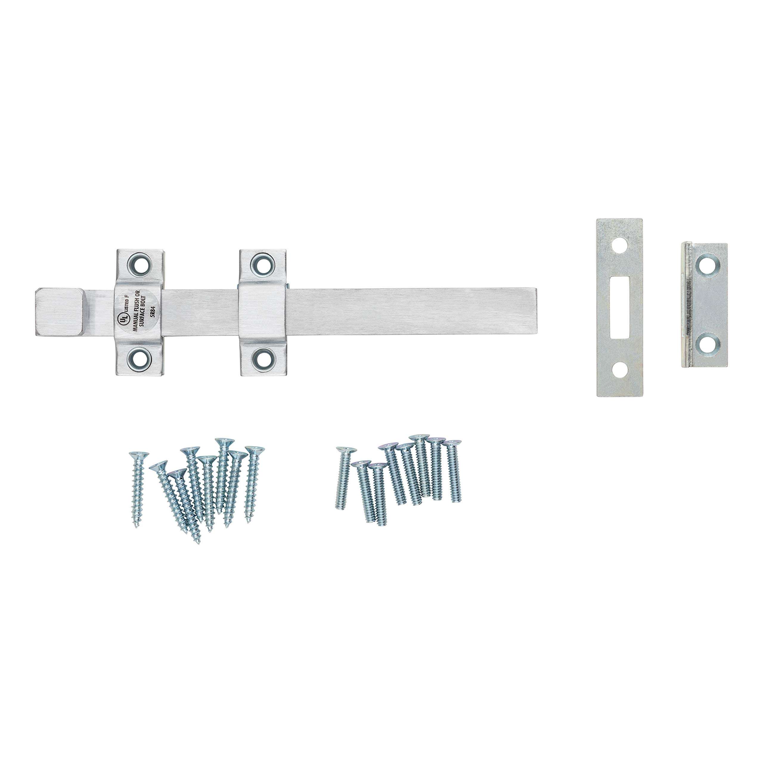 Tell Manufacturing DT100017 Solid Brass with Satin Chrome Finish, 8" Surface Bolt 2