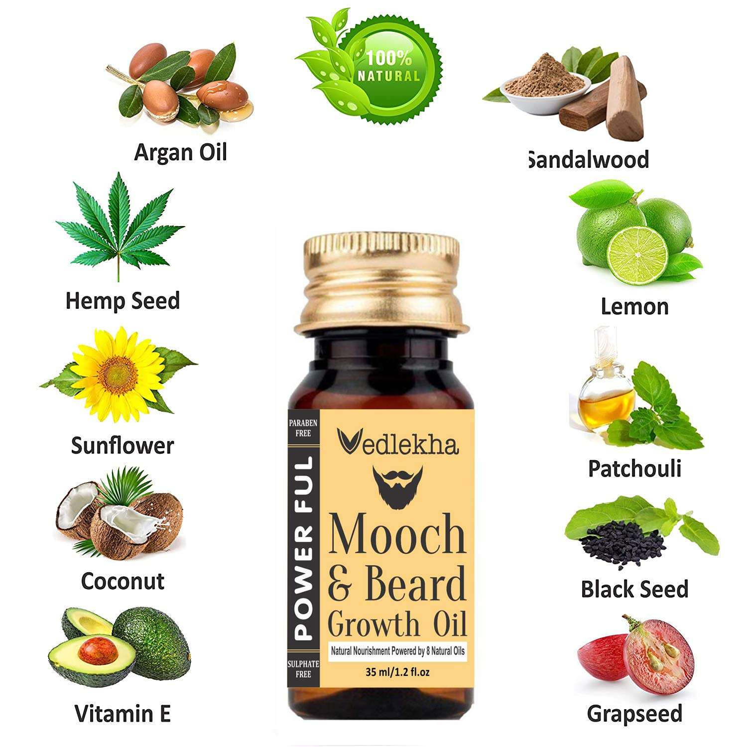 Vedlekha New Beard Growth Oil & Mustache Growth Oil, 35ml 3