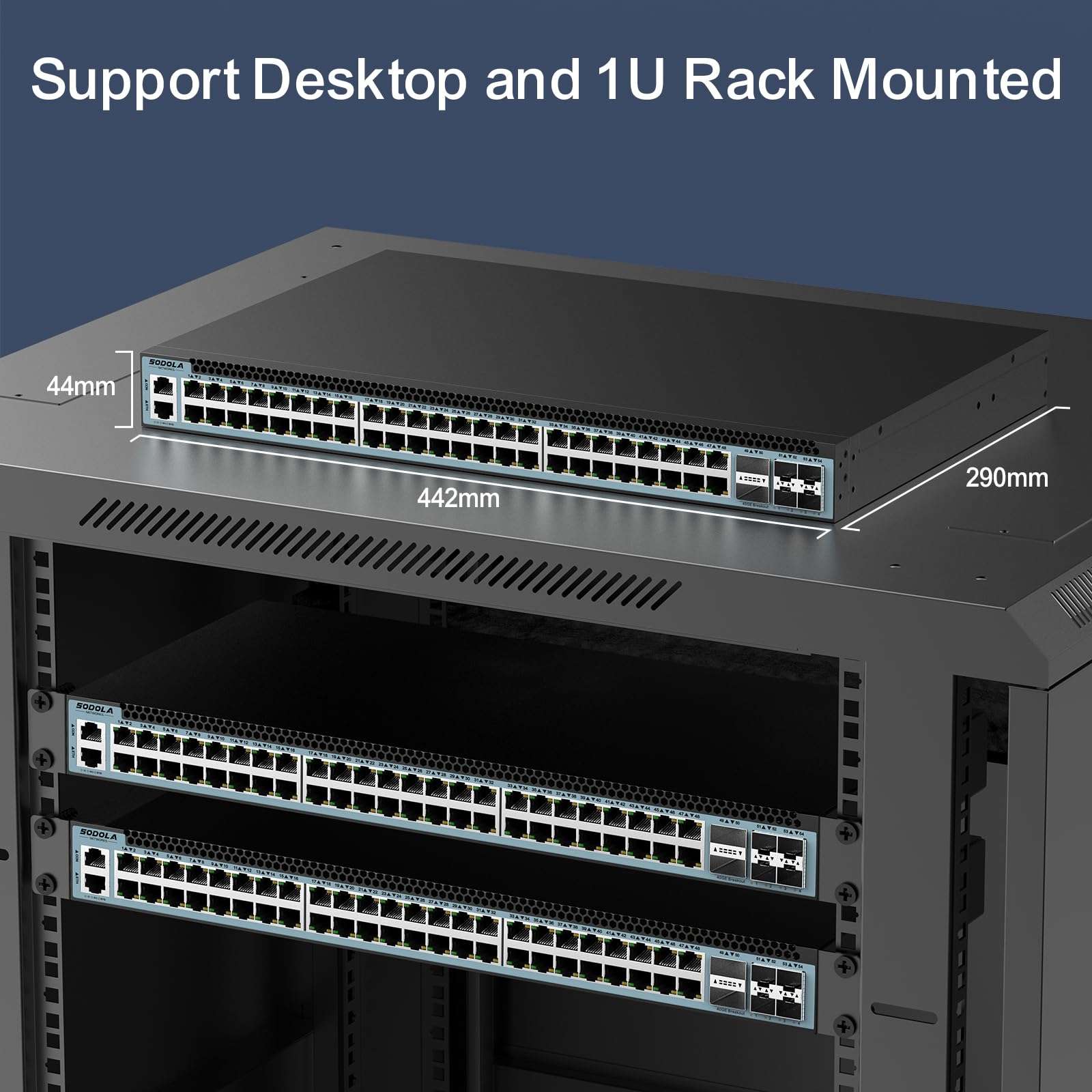 SODOLA 48 Port 2.5GbE Switch,L3 Managed e-Sports Mega-Switch with 4 x 40 QSFP+,4 x 25G SFP28,MLAG/Overlay/SDN, 96W, Multi-Gig Smart Web Managed Switch 6