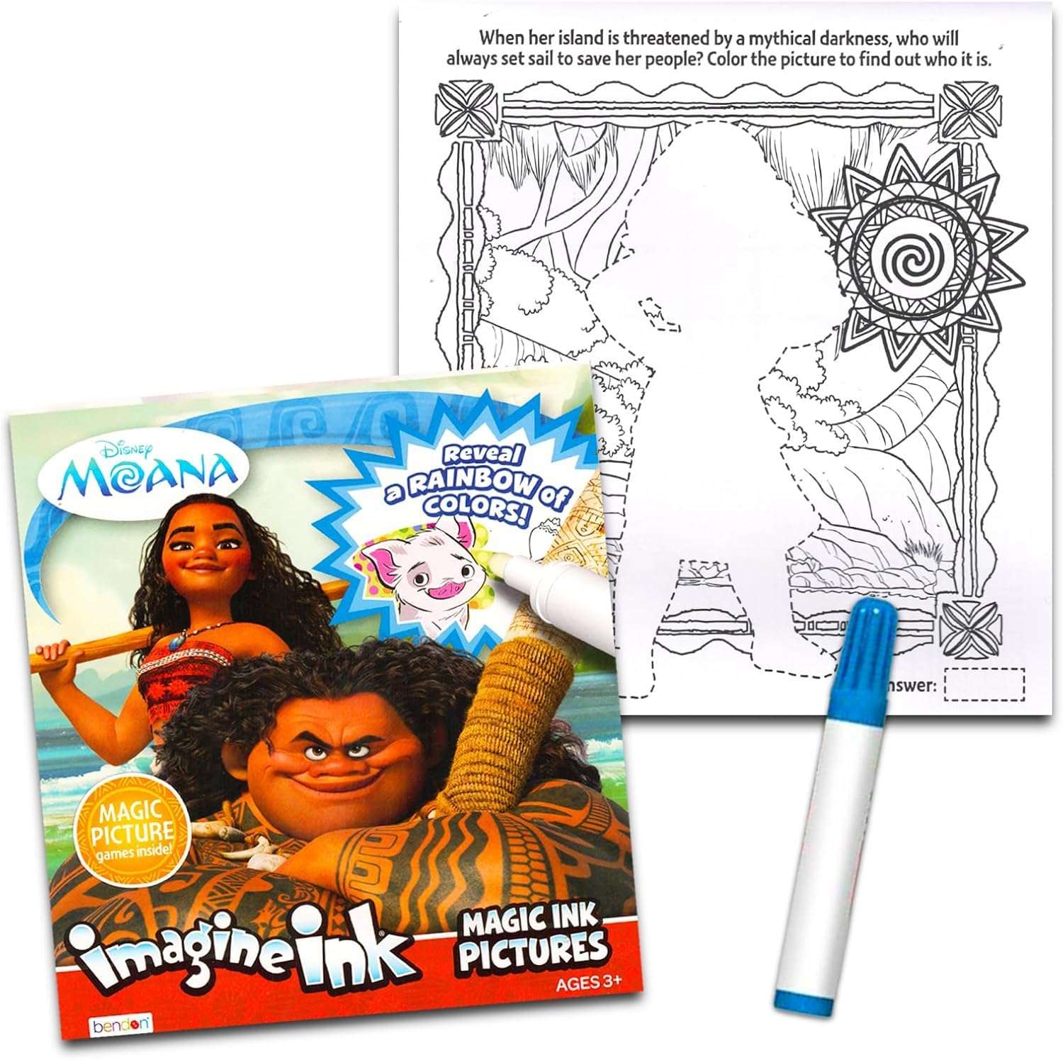 Disney Princess Magic Ink Coloring Book Set - Bundle with 3 Imagine Ink Books for Girls Kids Toddlers Featuring Disney Princess, Moana, and Minnie Mouse with Invisible Ink Pen and Stickers 3