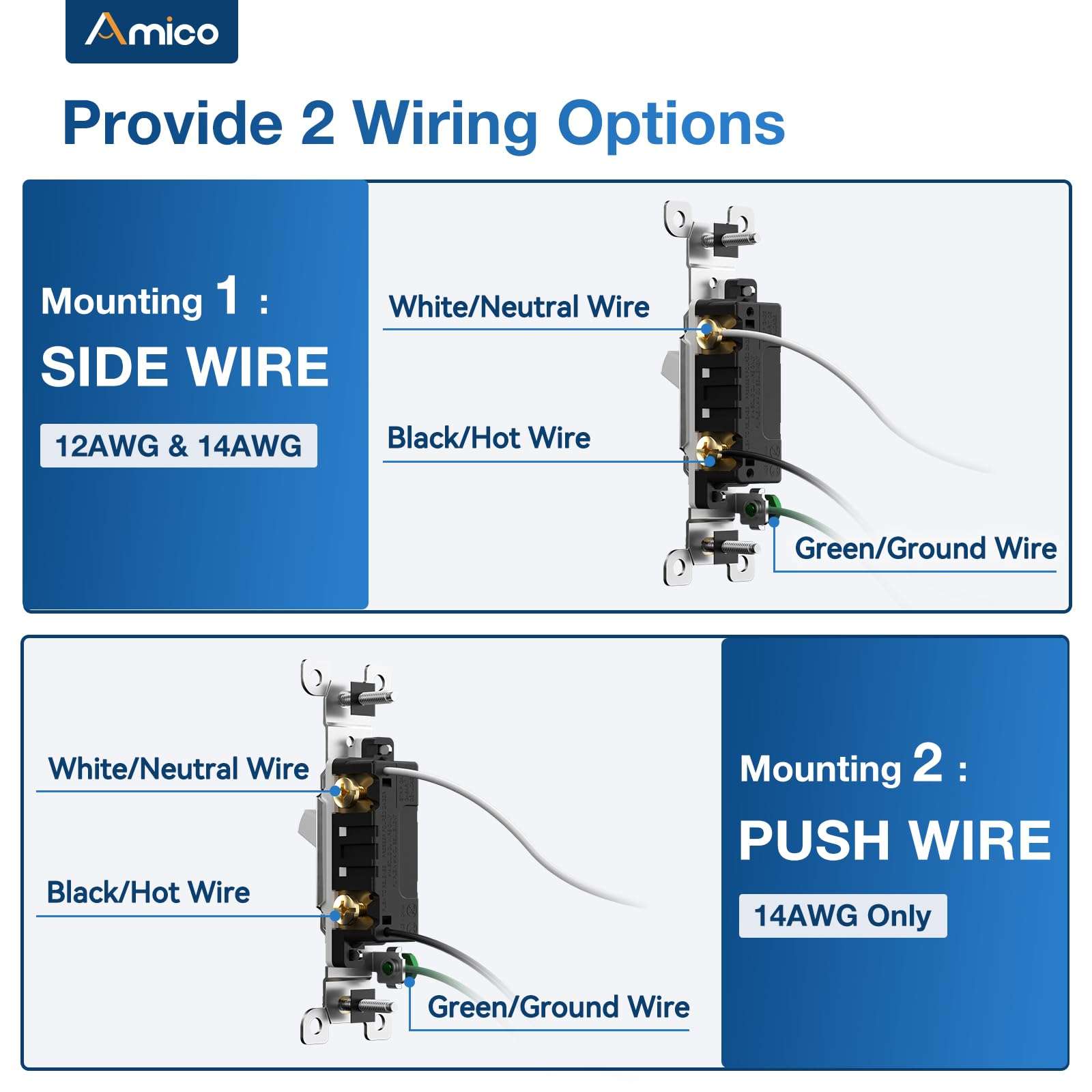 Amico 30 Pack Toggle Single Pole Light Switch Bundle with Wall Plate, UL Listed and Amico 12 Pack Dimmer Light Switch, Single-Pole or 3-Way Slide Dimmer Switches for Led Lights, ETL Listed 4