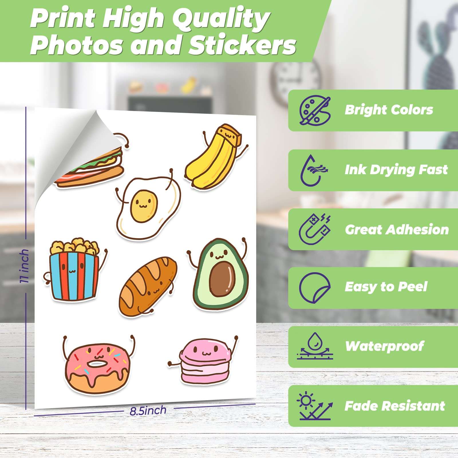 Topcolor Sticker Photo Paper 8.5 x 11 Inch Glossy Photo Quality Paper 50 Sheets Self-Adhesive Paper for Inkjet Printers Sticky Paper Printable White, 135 gsm, 50 Count Pack 3