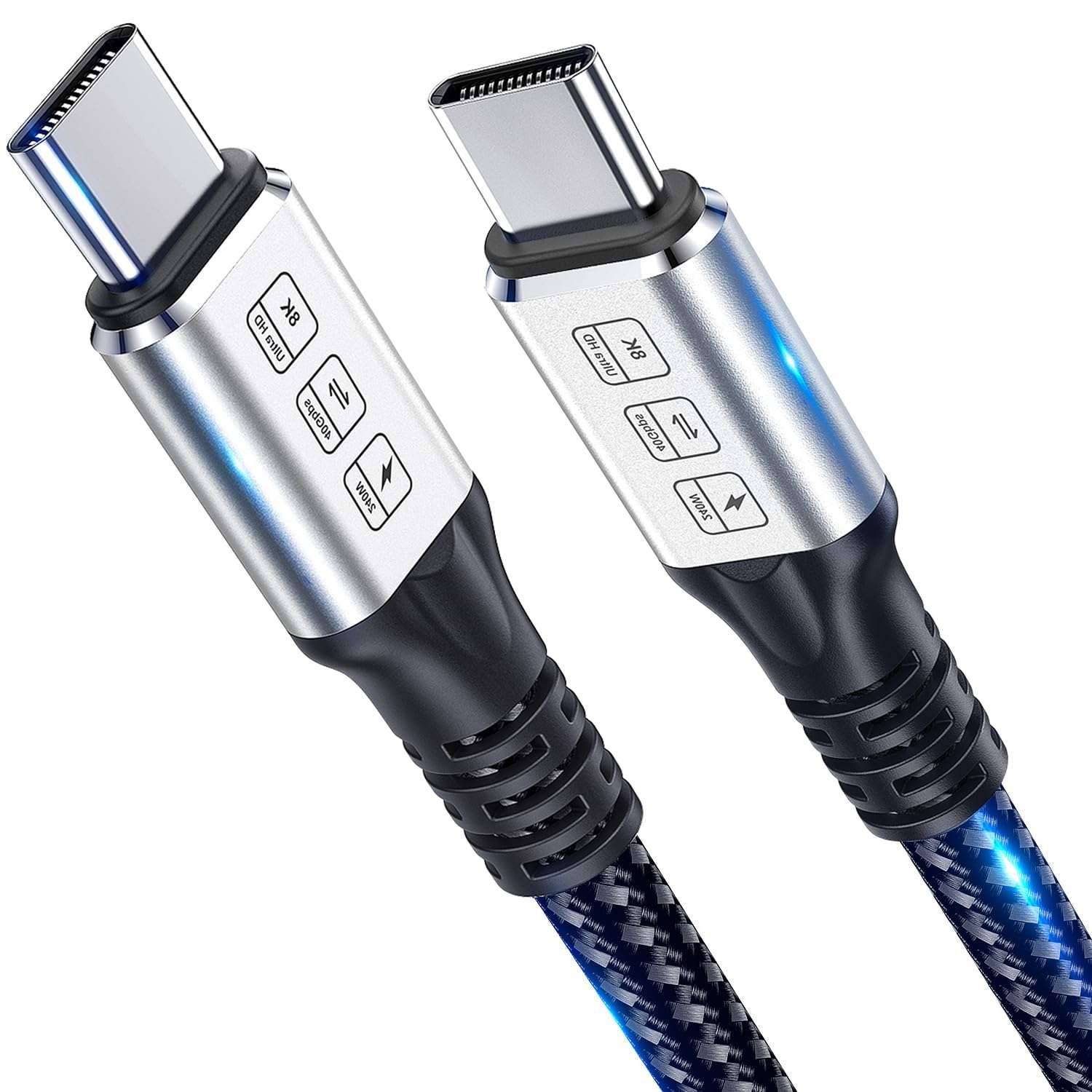 240W Thunderbolt 4 Cablle 6ft USB C Thunderbolt 4 Cable Monitor Cable Supports 40Gbps Data Transfer and Single 8K/Dual 4K Video Compatible with Thunderbolt 4/3 Monitor, Hub, Docking Stations-Silver 1