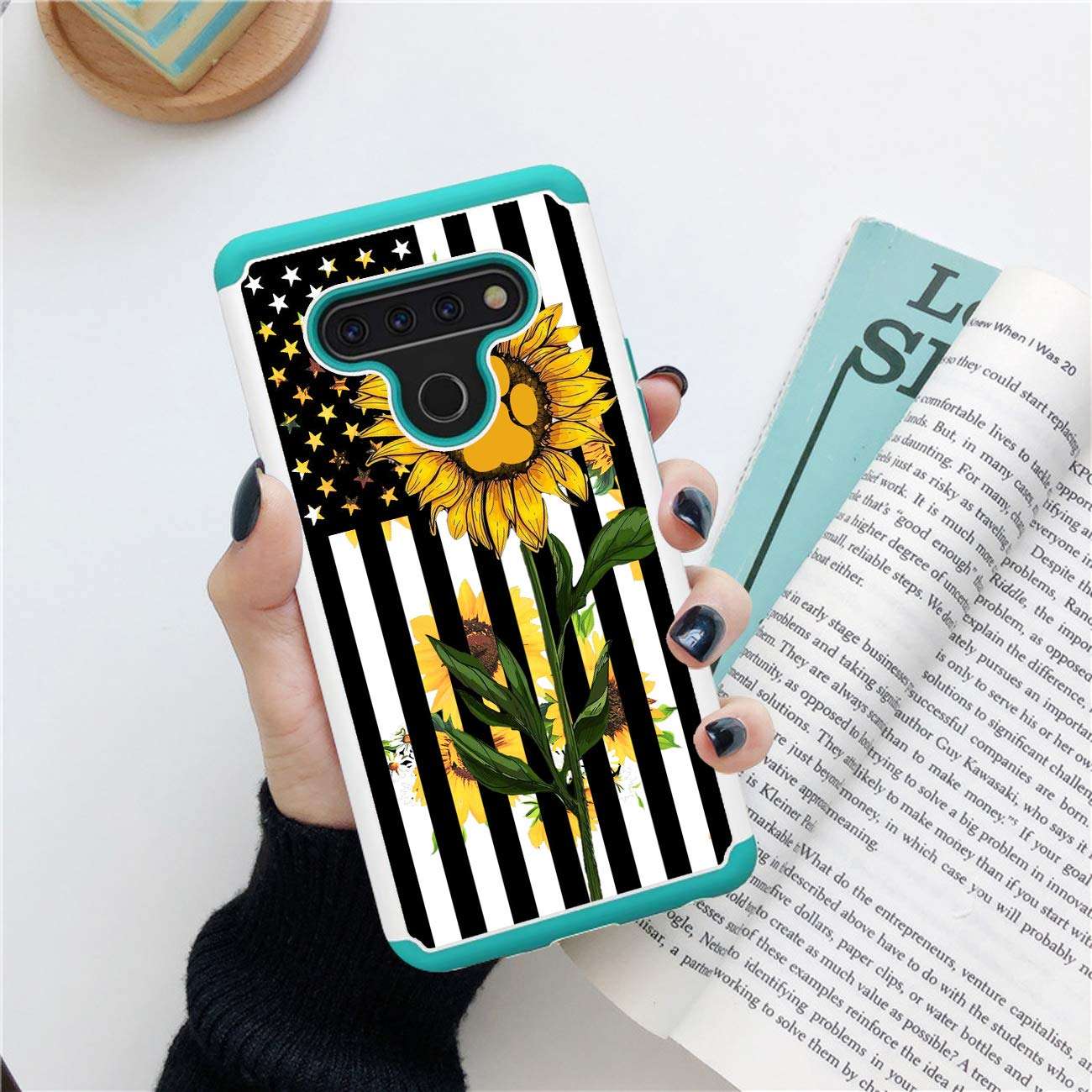 Phone Case for LG Stylo 6 Dual Layer Heavy Duty Silicone Cases for LG Stylo 6 LM-Q730 (2020) Slim Soft TPU Protective Cover,Sunflower Flag 3