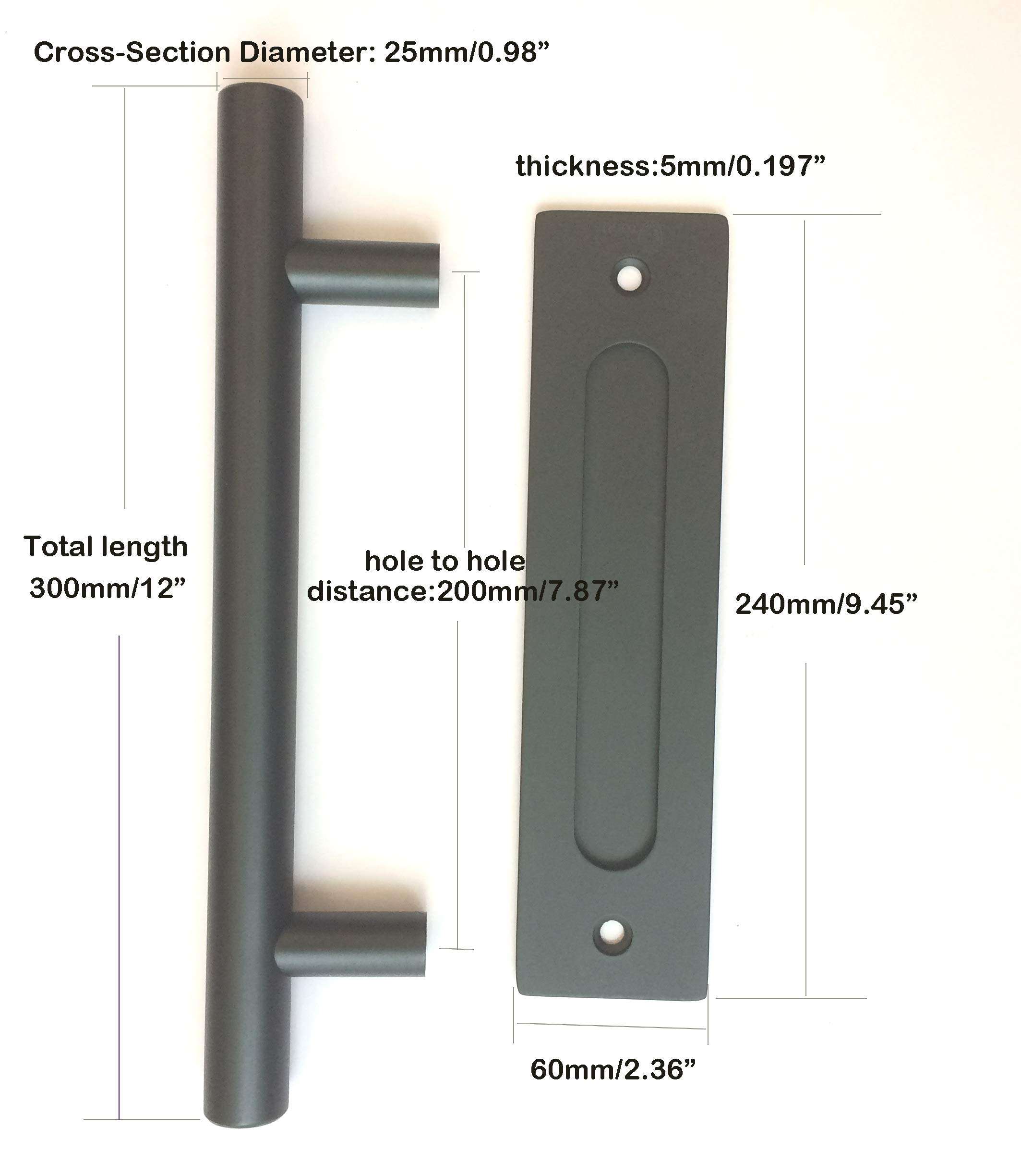 TOGU TG-608 300mm/12inches Solid Standoffs Round Bar 1.2mm Wall Thickness Stainless Steel 304 Pull and Flush Barn Door Handle/Barn Door Pull,Matt Black Finish 2
