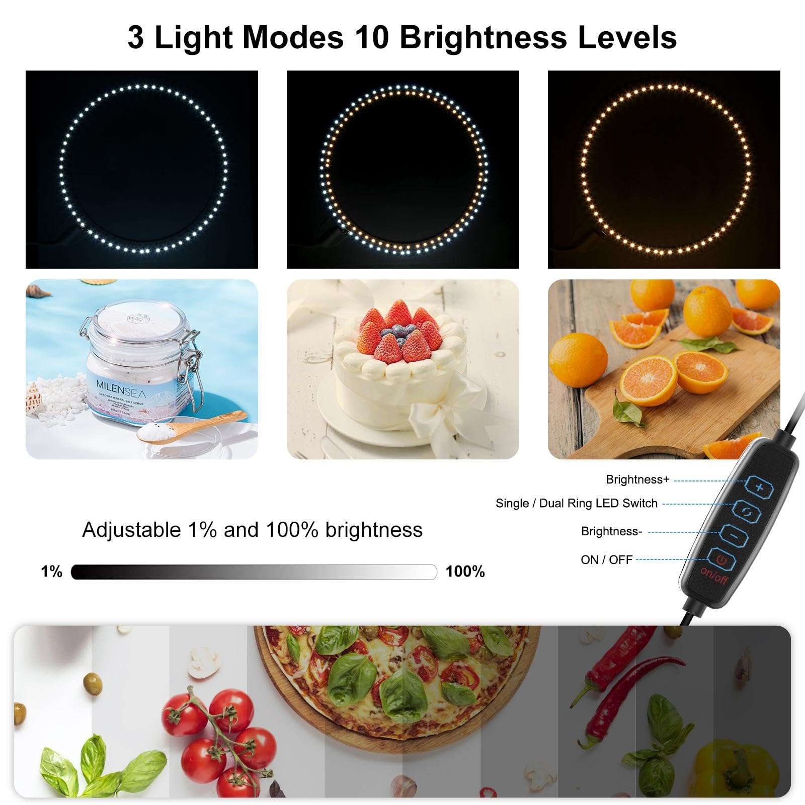 DIYLooks 16x16x16 Inch Portable Folding Photo Studio Box with Dimmable Ring Light (224 LEDs, CRI>95, 3200-6500K) & 6 Backdrops for Product Photography, YouTube Videos, Smartphone 6