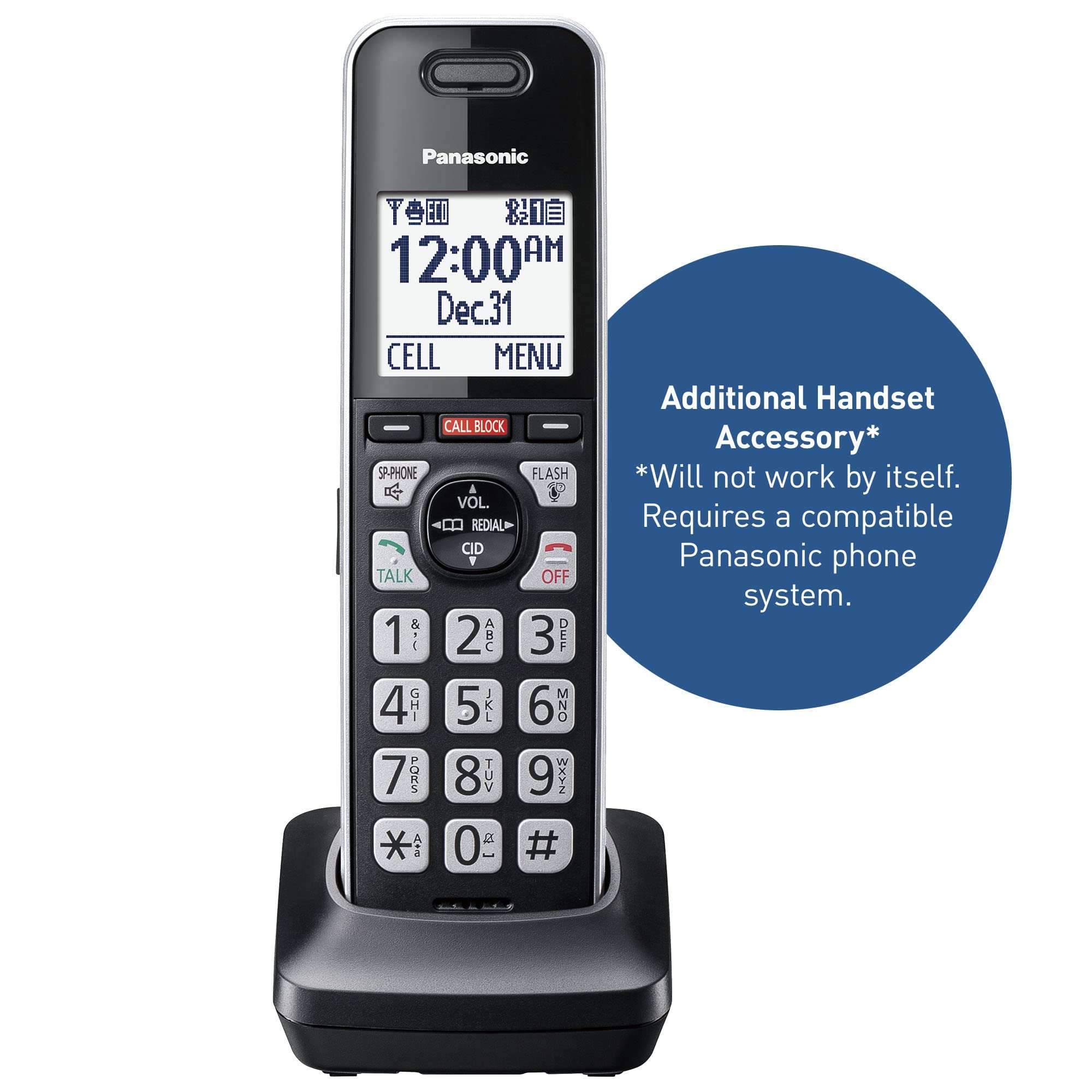 Panasonic Additional Cordless Phone Handset, Advanced Call Block, Compatible with KX-TGF94x and KX-TGF97x Series - KX-TGFA97B (Black with Silver Trim) 3