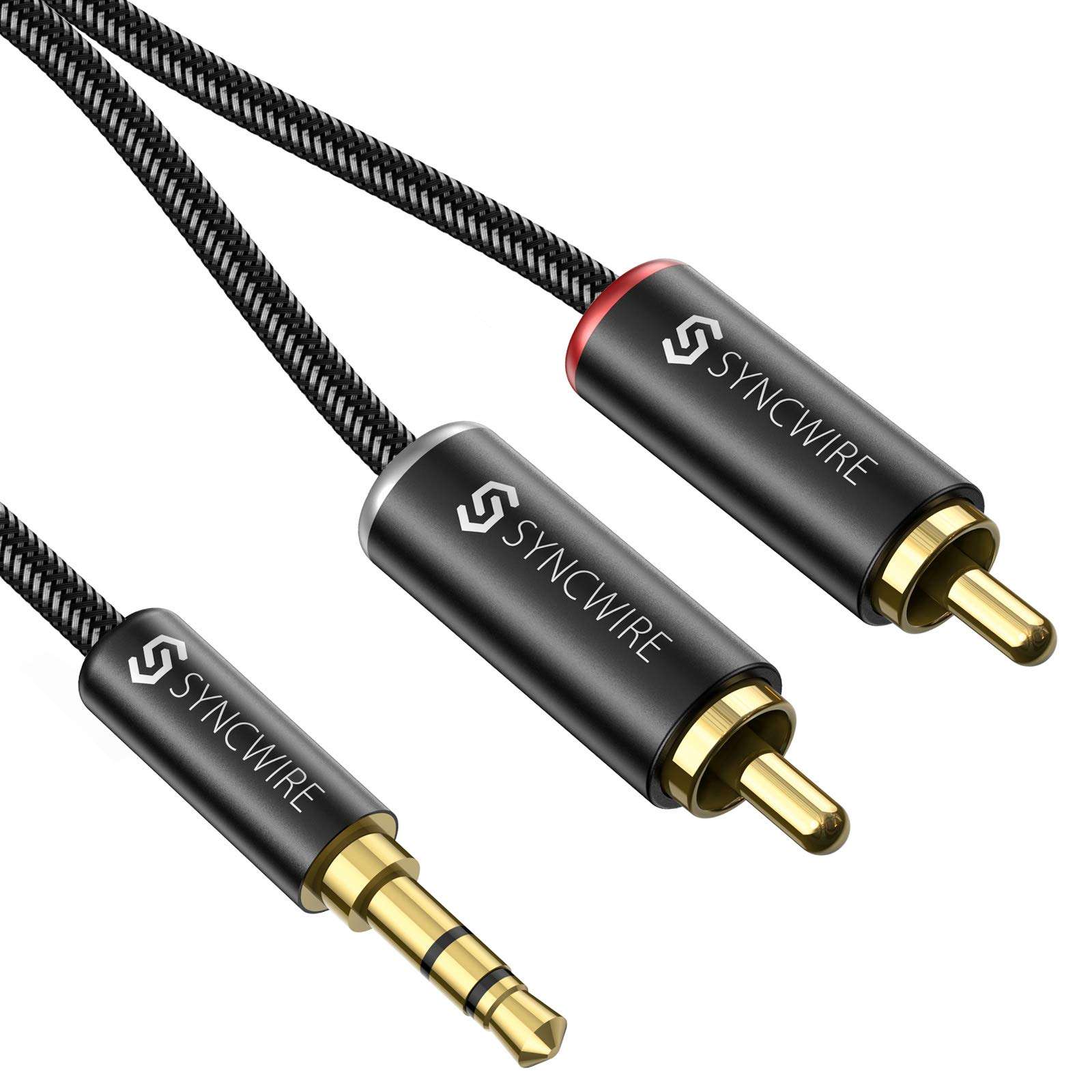 Syncwire RCA Cable - [6ft/1.8m, Dual Shielded Gold-Plated] 3.5mm to 2RCA Male Stereo Audio Adapter Coaxial Cable Nylon Braided Aux RCA Y Cord for Smartphones, Speakers, Tablets, MP3, HDTV - Black 1