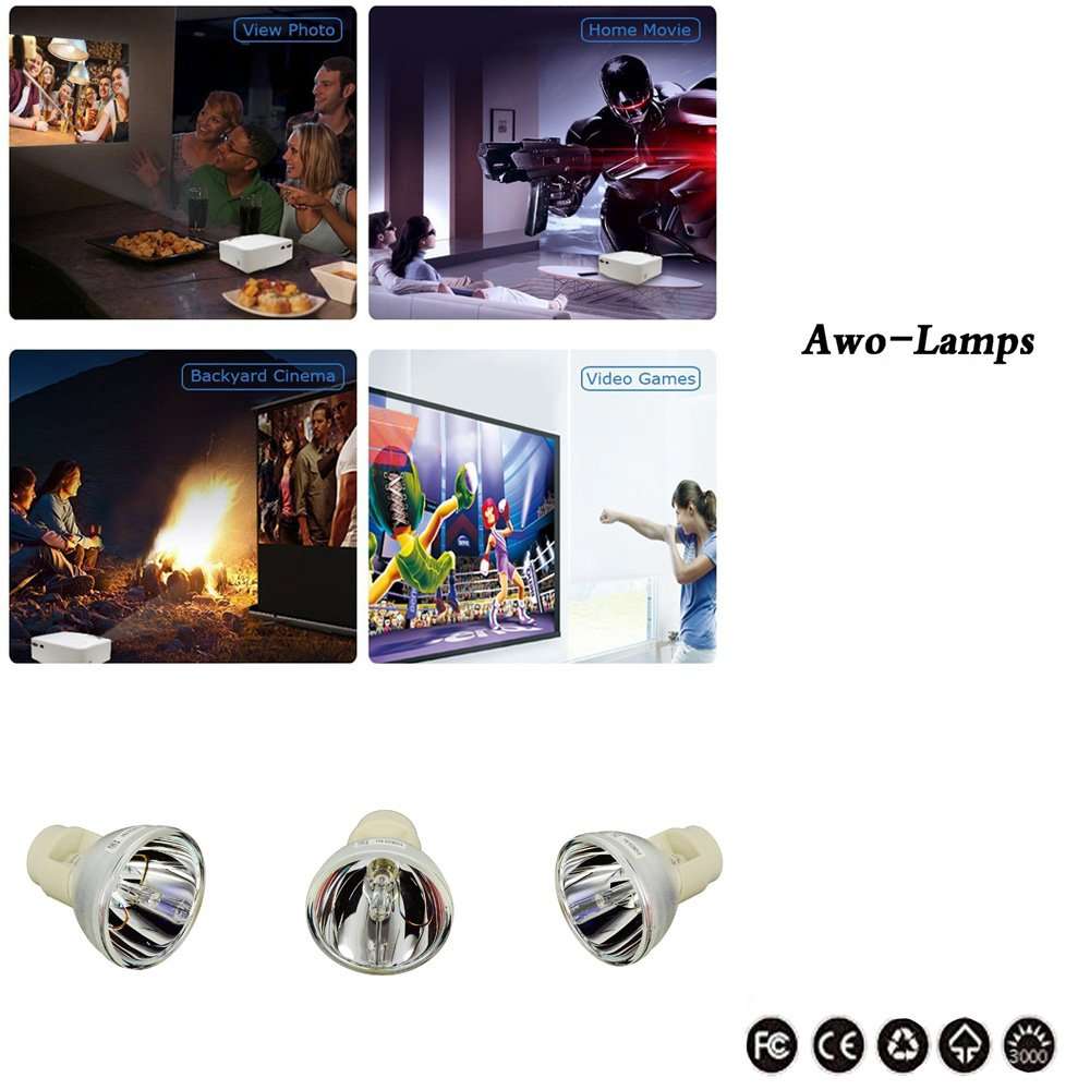 AWO Original P-VIP230W Lamp Bulb for RLC-049 / 5J.JED05.001 / EC.K1700.001 for VIEWSONIC PJD6241,PJD6381,PJD6531W for BenQ TH683,W1090,HT1070 for ACER P1203,P1206,P1303W Projectors 6