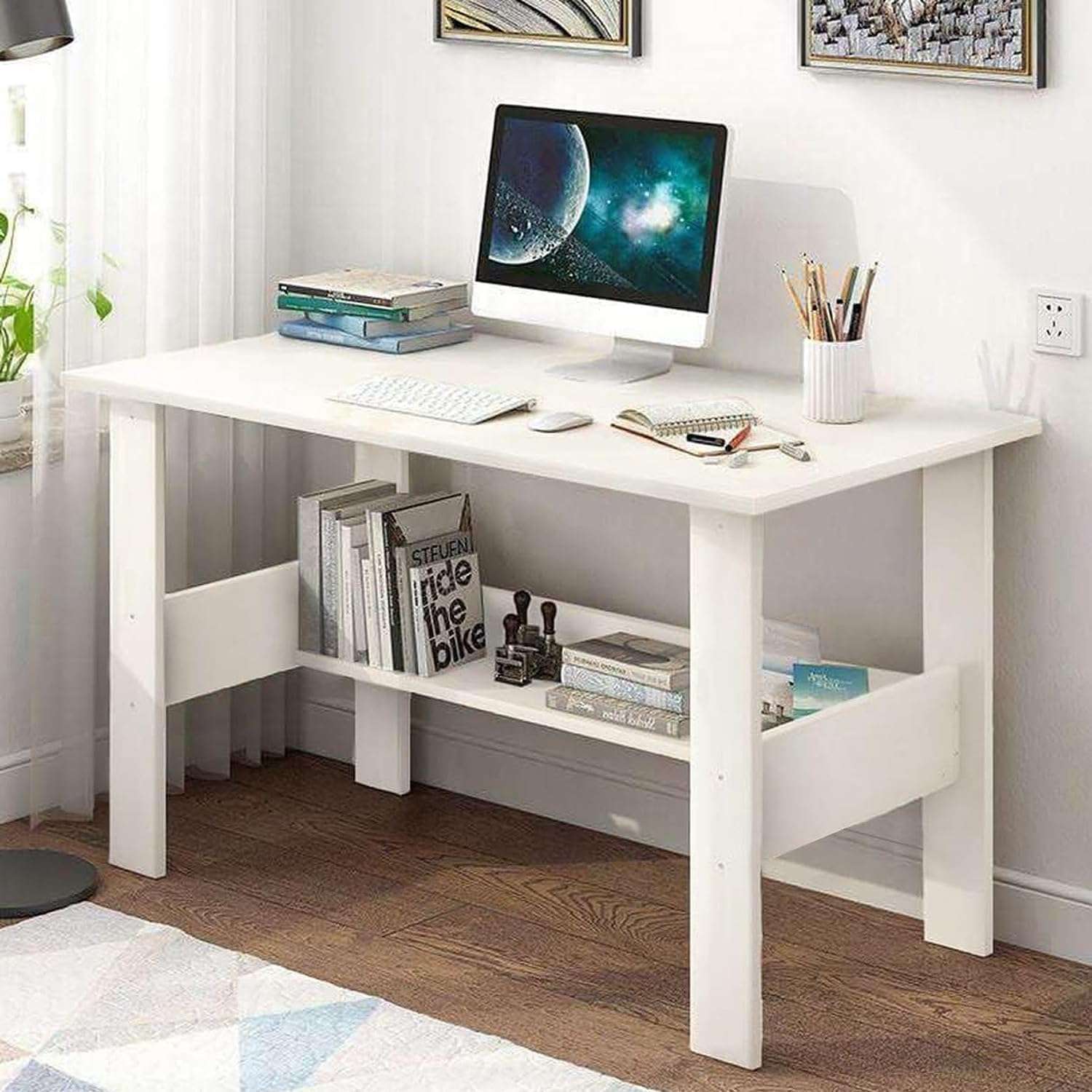 Callas Engineered Wood Computer Desk with Shelf – Modern Laptop Study Table for Home Office, Workstation & Writing Desk for Students and Professionals (ST-09-White) 4