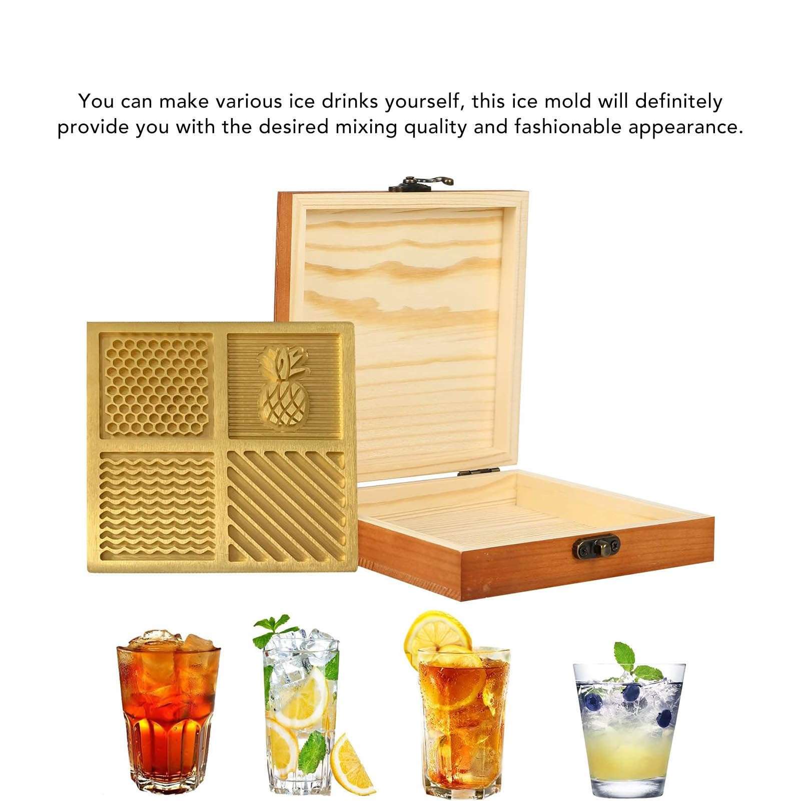 Ice Stamp, Brass, 4 Patterns Thickened Brass Rust Prevention Ice Stamping Tray for Bar Home 4