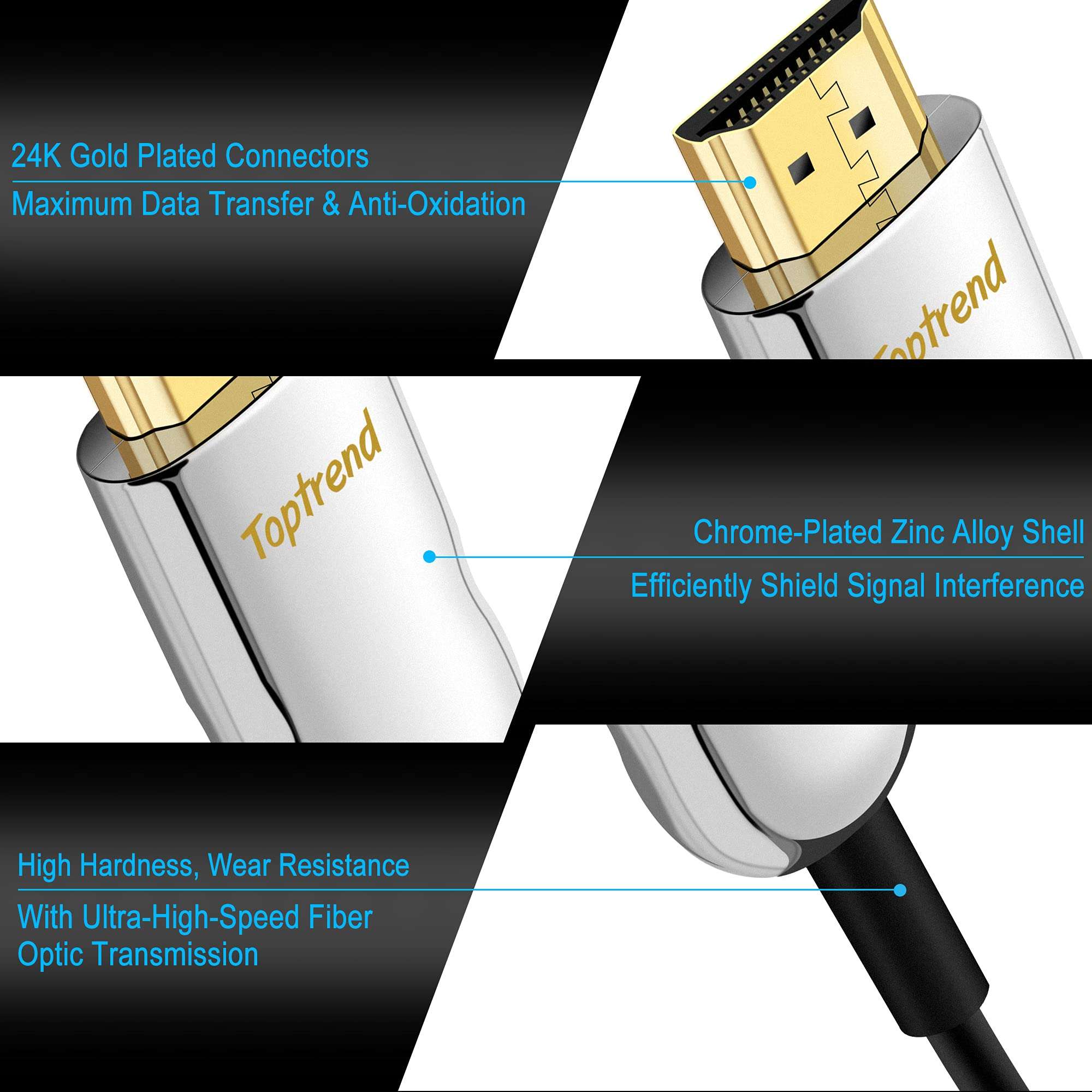 Toptrend 4K Fiber Optical HDMI Cable 35ft, CL3 Rated 18Gpbs High Speed Fiber HDMI Cable Supports 4K@60Hz, HDR, ARC, HDCP 2.2, HDMI 2.0 Cable Compatible with HDTV, Xbox, Blue-ray Player, PS4, PC… 2