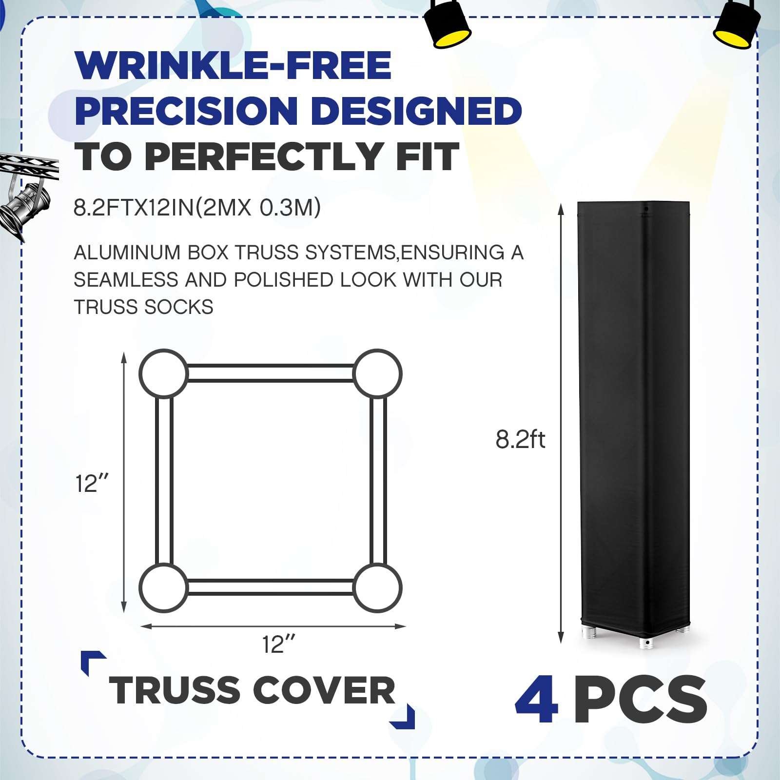 4 Pcs Truss Cover Fits Fit 8 ft x 12 in Box Truss Scrim Elastic Fabric Seamless Integration Easy Installation Pull over Sleeves(Black) 3