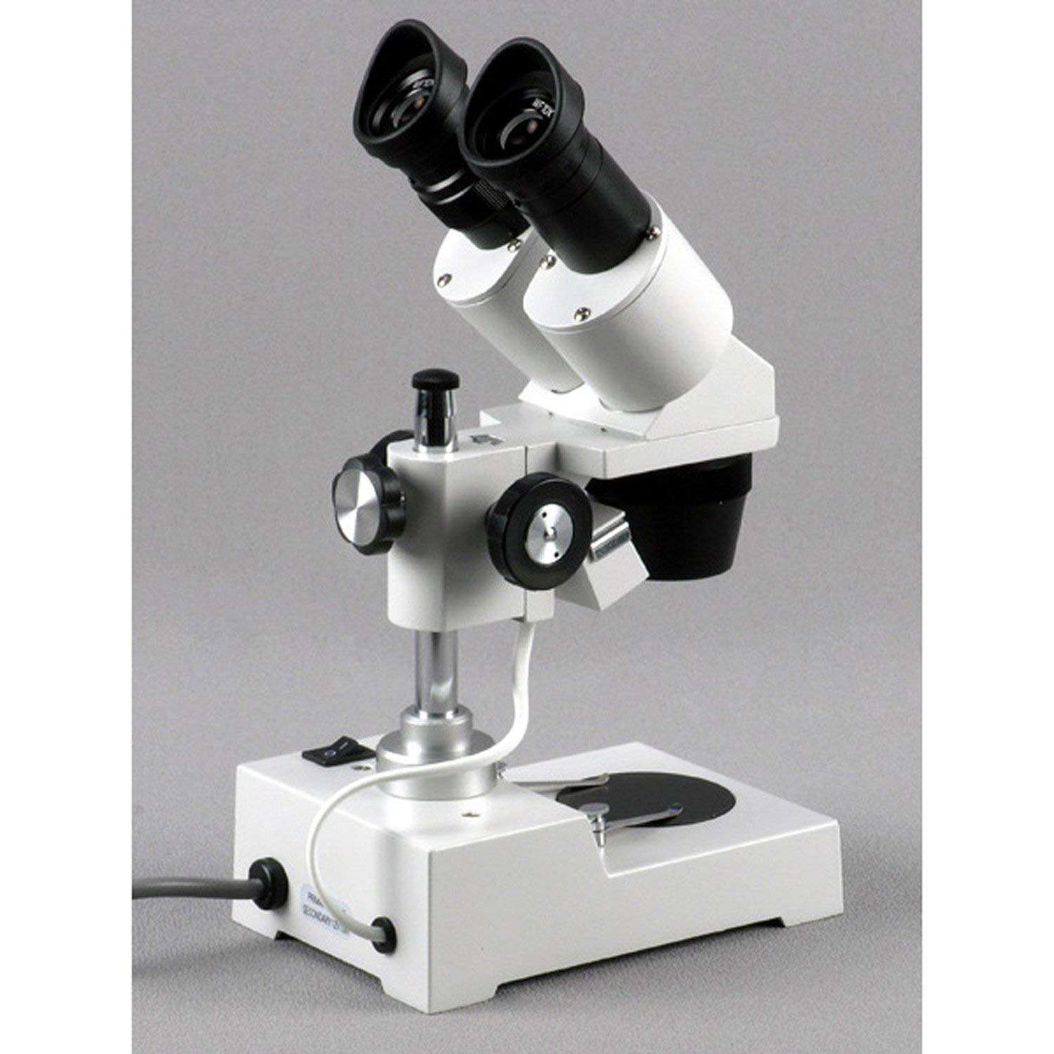 AmScope SE303-P-E Digital Binocular Stereo Microscope, WF10x Eyepieces, 10X and 30X Magnification, 1X and 3X Objectives, Tungsten Lighting, Reversible Black/White Stage Plate, Pillar Stand, 110V, Includes 0.3MP Camera and Software 5