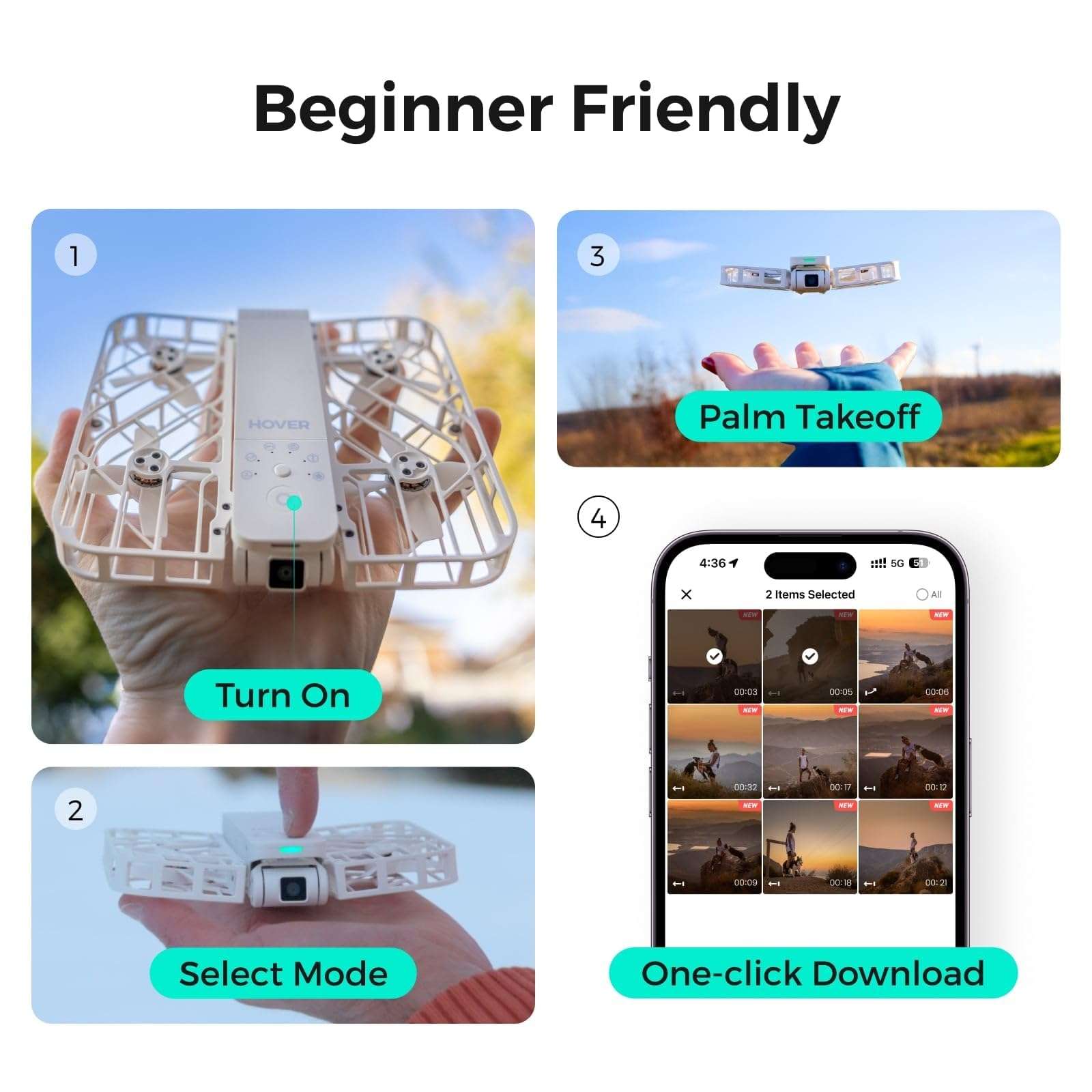 HOVERAir X1 Drone with Camera, Self-Flying Camera Drone with Follow Me Mode, Foldable Mini Drone with HDR Video Capture, Palm Takeoff, Intelligent Flight Paths, Hands-Free Control White (Combo Plus) 5