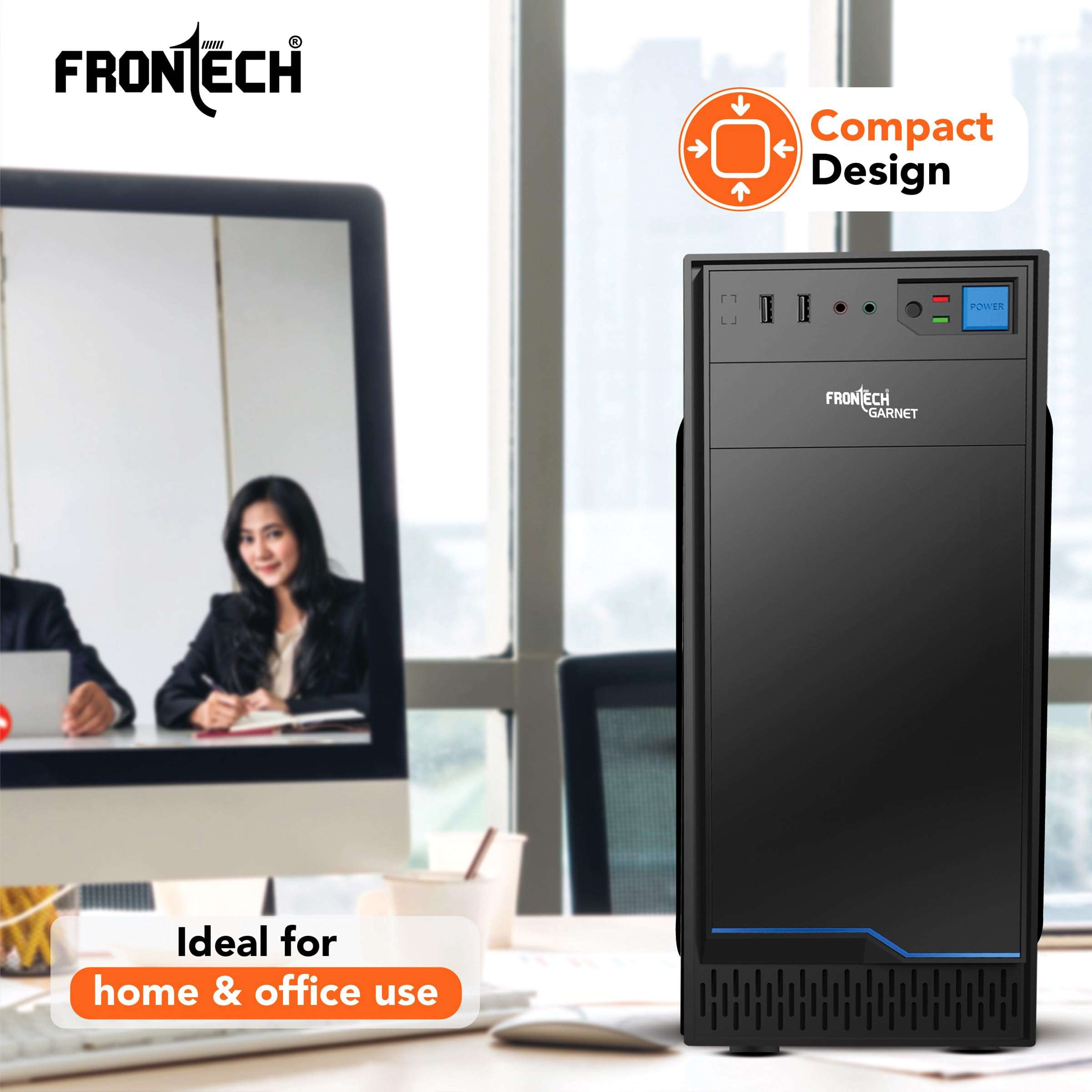 FRONTECH Garnet Premium Silver Series Cabinet/Computer Case with HD Audio | ATX/Mini ATX Compatible | Installed 1 x 80 mm Fan, 2 x USB 1.1 | Ideal for Home/Office/Gaming (FT 4323B, Blue) 4