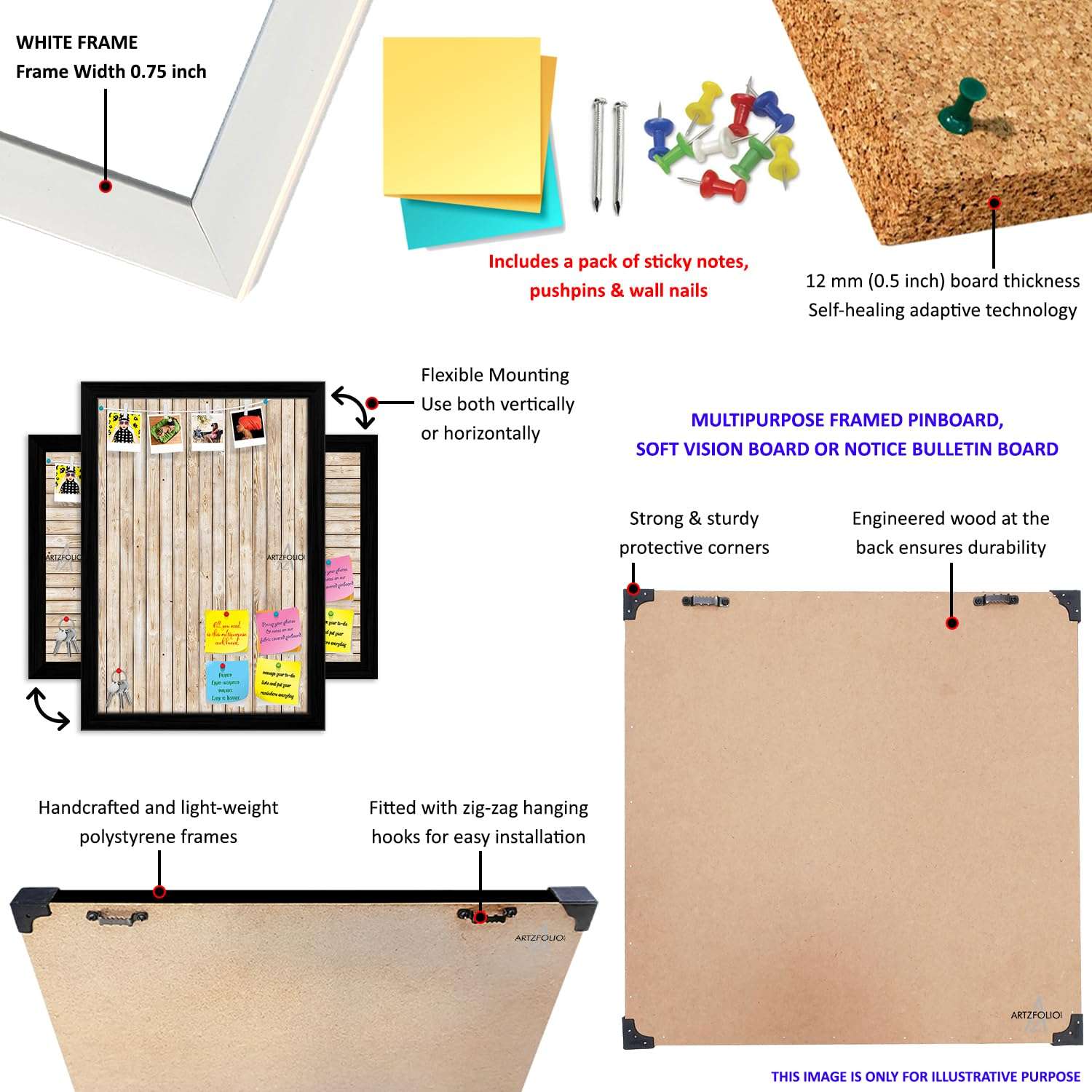 ArtzFolio Abstract Marble Art D3 | Bulletin Board Notice Pin Board | Vision Soft Board Combo with Thumb Push Pins & Sticky Notes | White Frame | 36 x 24 inch (91 x 61 cms) 5