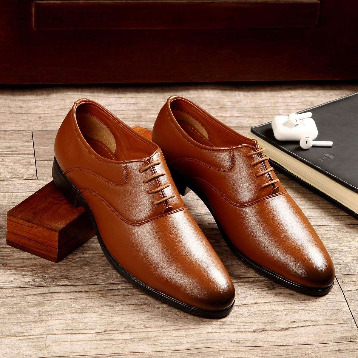 MUTAQINOTI Men's Tan Classic British Leather Shoes for Men Formal 7 UK Czech - MQLXPLRGTN007 3