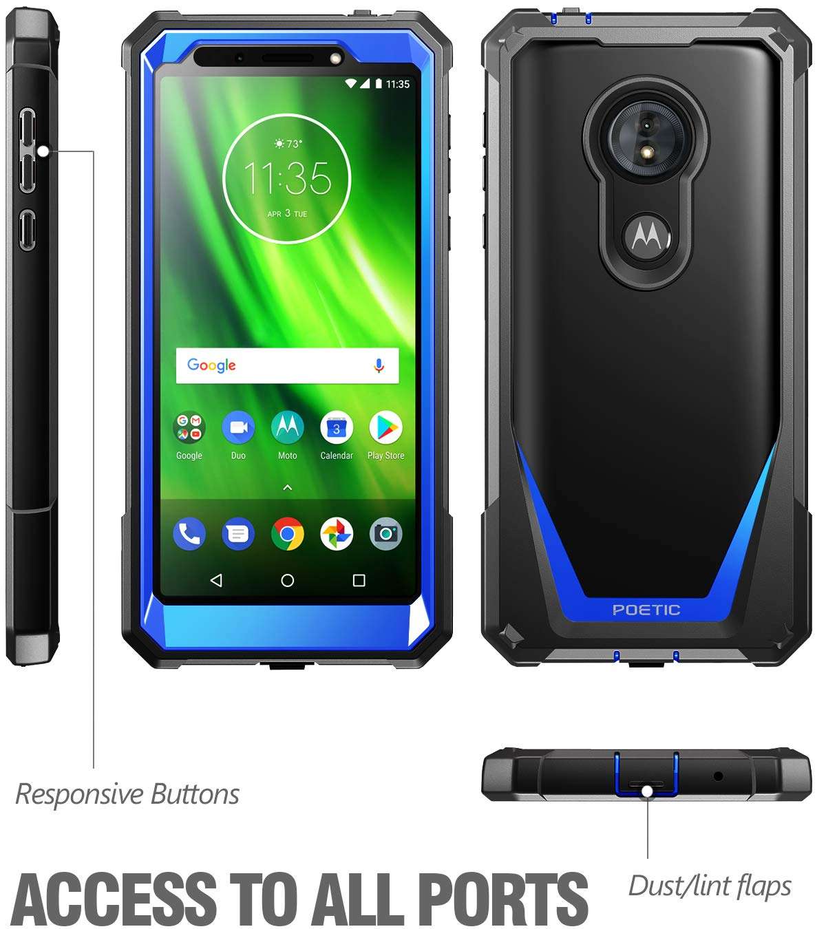 Moto G6 Play Case, Moto G6 Forge Case, Poetic Guardian [Scratch Resistant Back] Full-Body Rugged Clear Hybrid Bumper Case with Built-in-Screen Protector for Moto G6 Play/Moto G6 Forge Blue 3