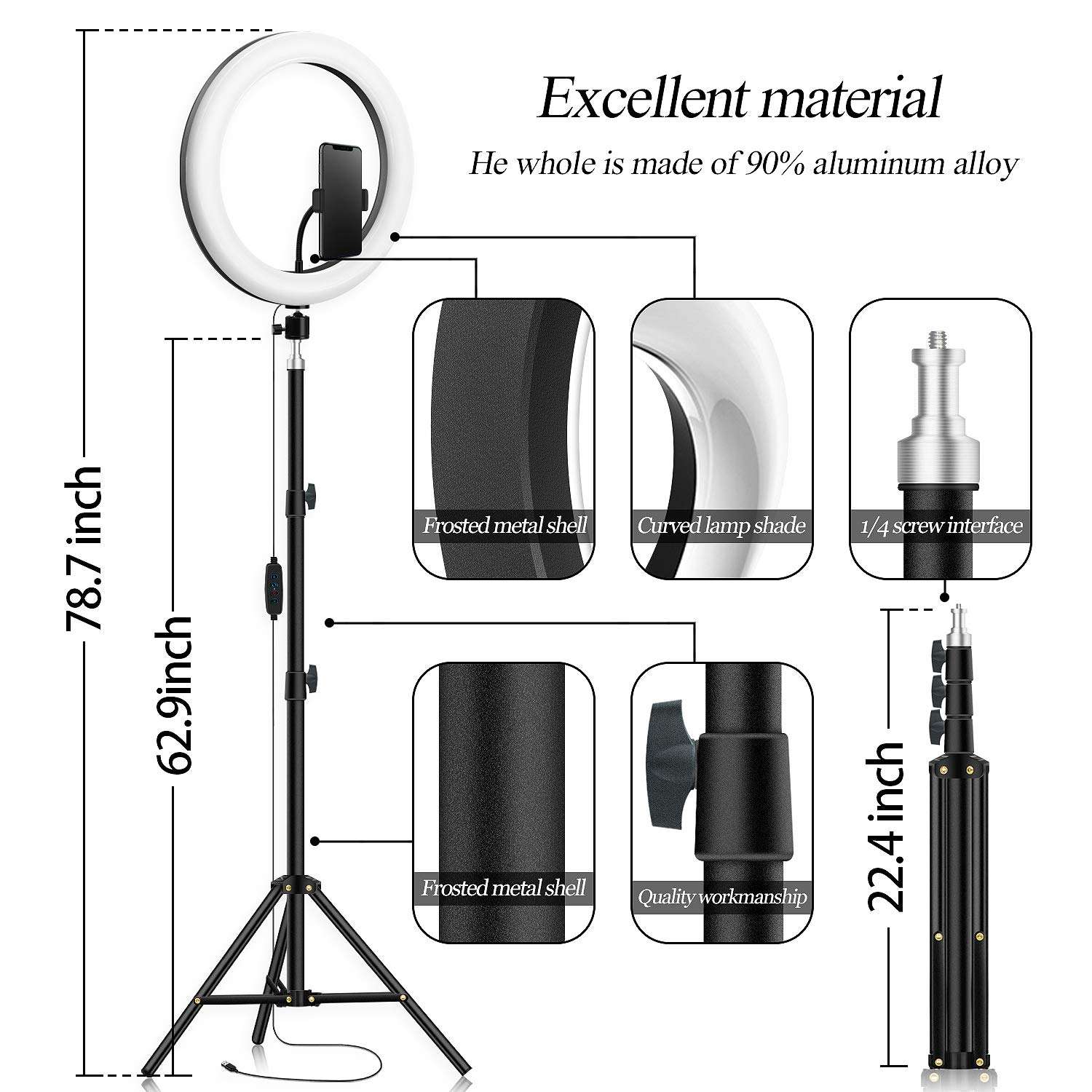 Photography Ring Light with Tripod Holder: Yingnuost 14-inch Dimmable LED Circle Lamp with Phone Holder & vlogging Camera Tripod Stand for Makeup | Streaming Live | YouTube TIK Tok Video Recording 4
