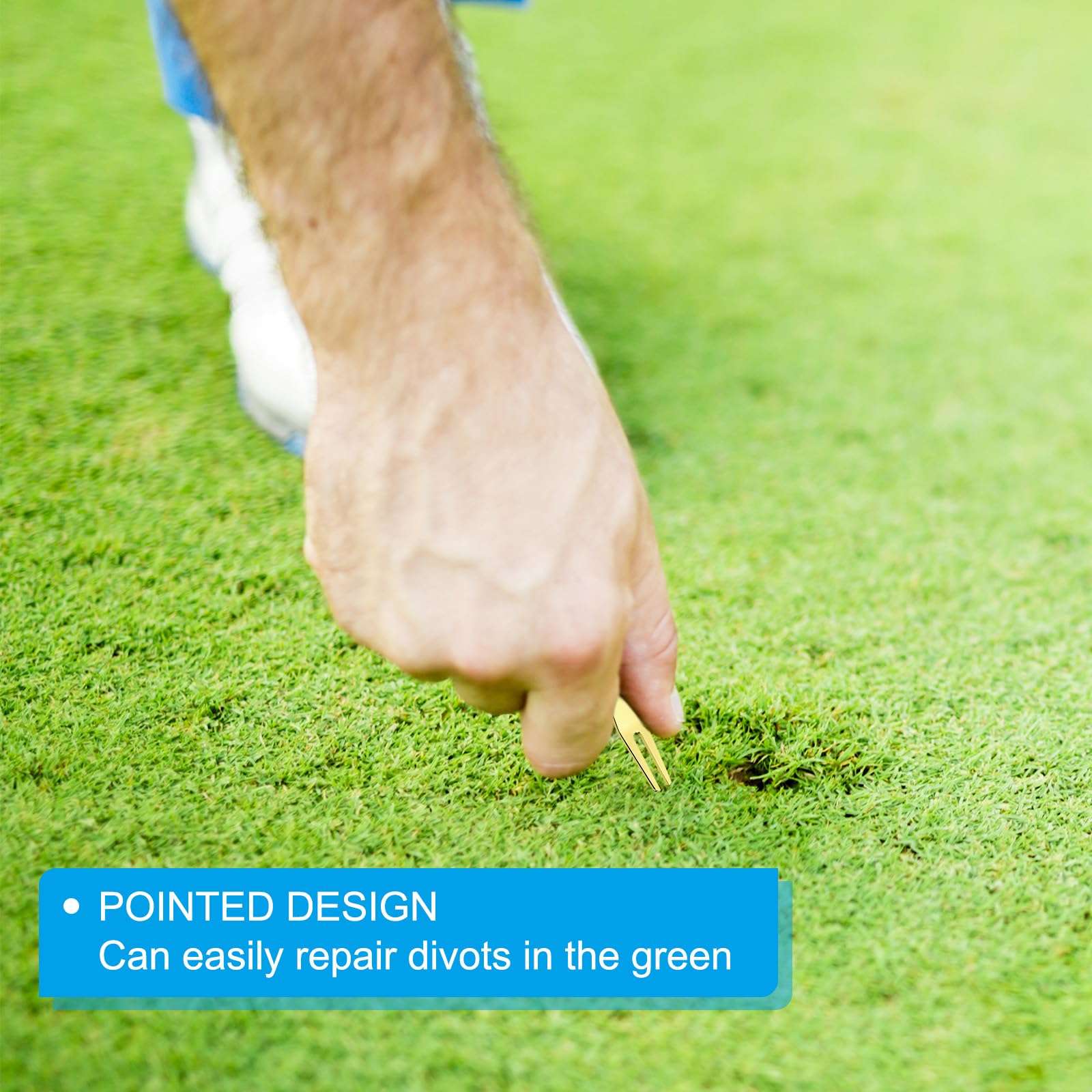 PATIKIL Metal Bending Golf Divot Repair Tool, 4 Pcs Metal Golf Fork Accessory Curved Spit for Golf Golfer Men Women Repairing, Gold Silver Black Copper 6