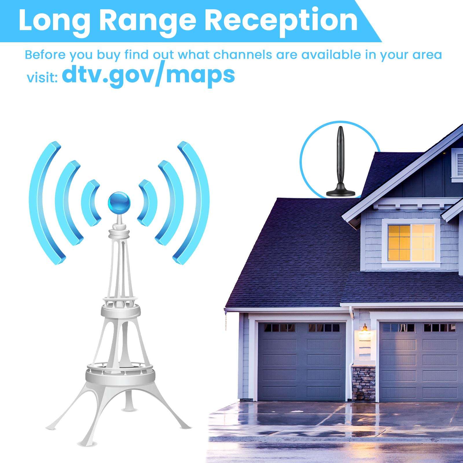 Antenna TV Digital HD Indoor, REDSTORM HD Indoor Digital TV Antenna with Amplifier HDTV Indoor Antenna Long Range 120 Miles with Signal Booster 9.8ft Coax Cable for All Local Channels 6