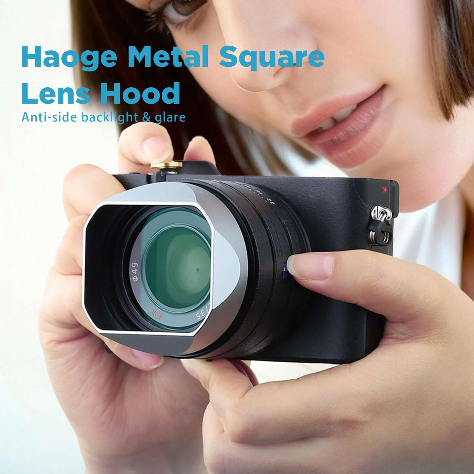 Haoge Metal Square Lens Hood for Sony RX1R3/RX1M2/RX1 FE 40mm F2.5 G FE 50mm F2.5 G FE 24mm F2.8 G Lens Shade on A7CII A7CR A7R4 Camera Bayonet Mount Silver 3