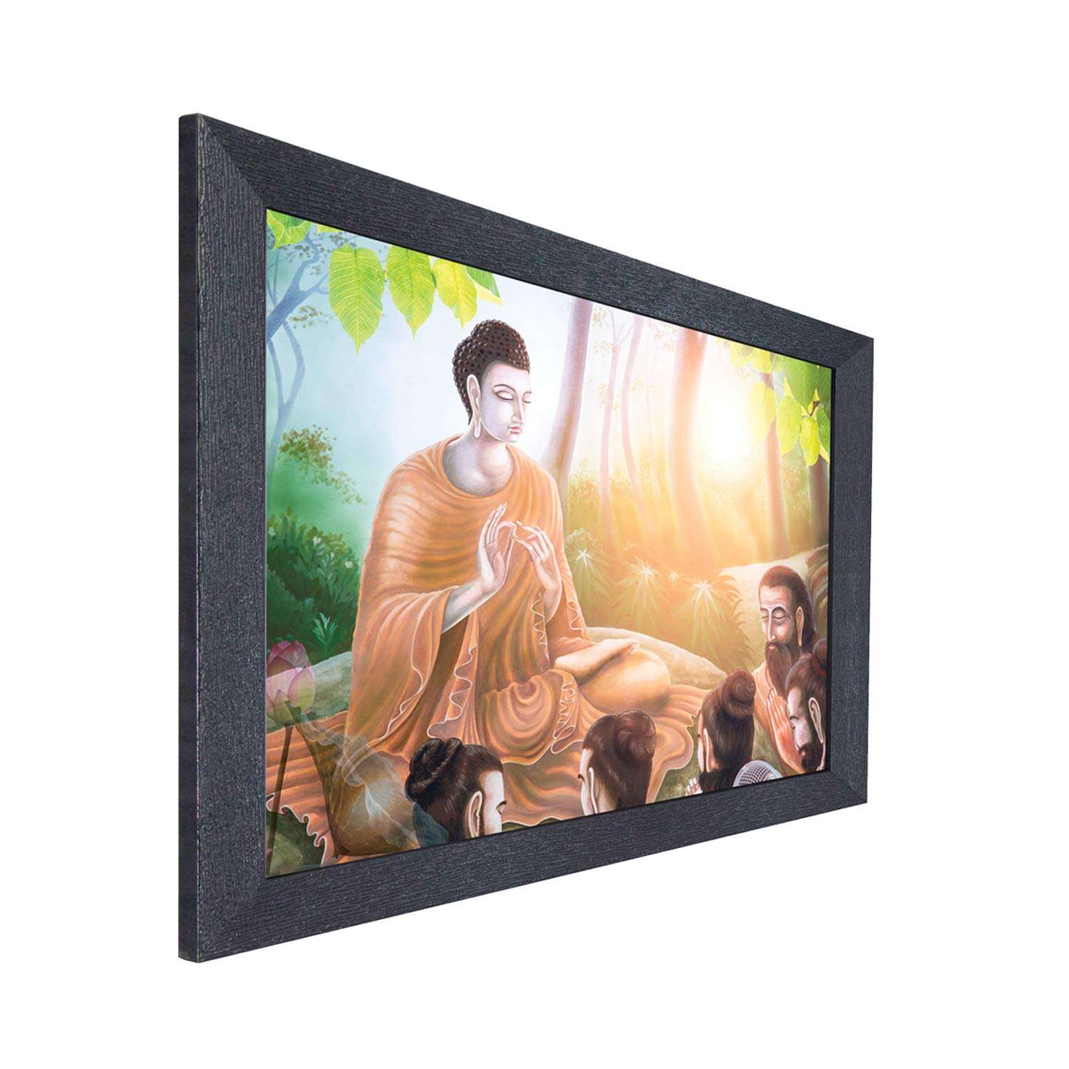 RANDOM (RP-2274 Abstract BUDDHA Sitting with Followers Framed Painting, 18 inch X 12 Inch 3