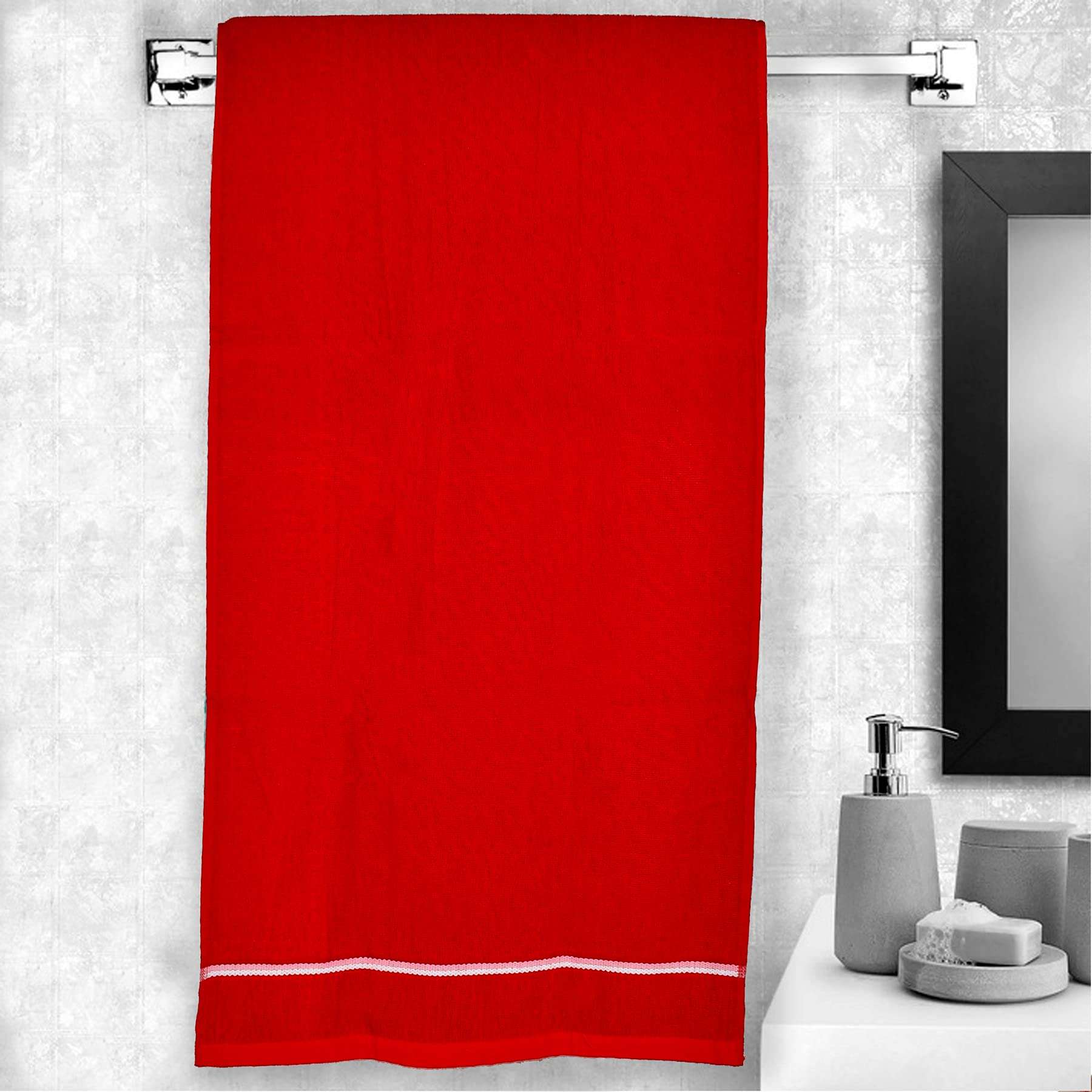 Kuber Industries Square Design Luxurious, Soft Cotton Bath Towel, 30"x60"- Pack of 2 (Blue & Red)-HS_38_KUBMART21223 5