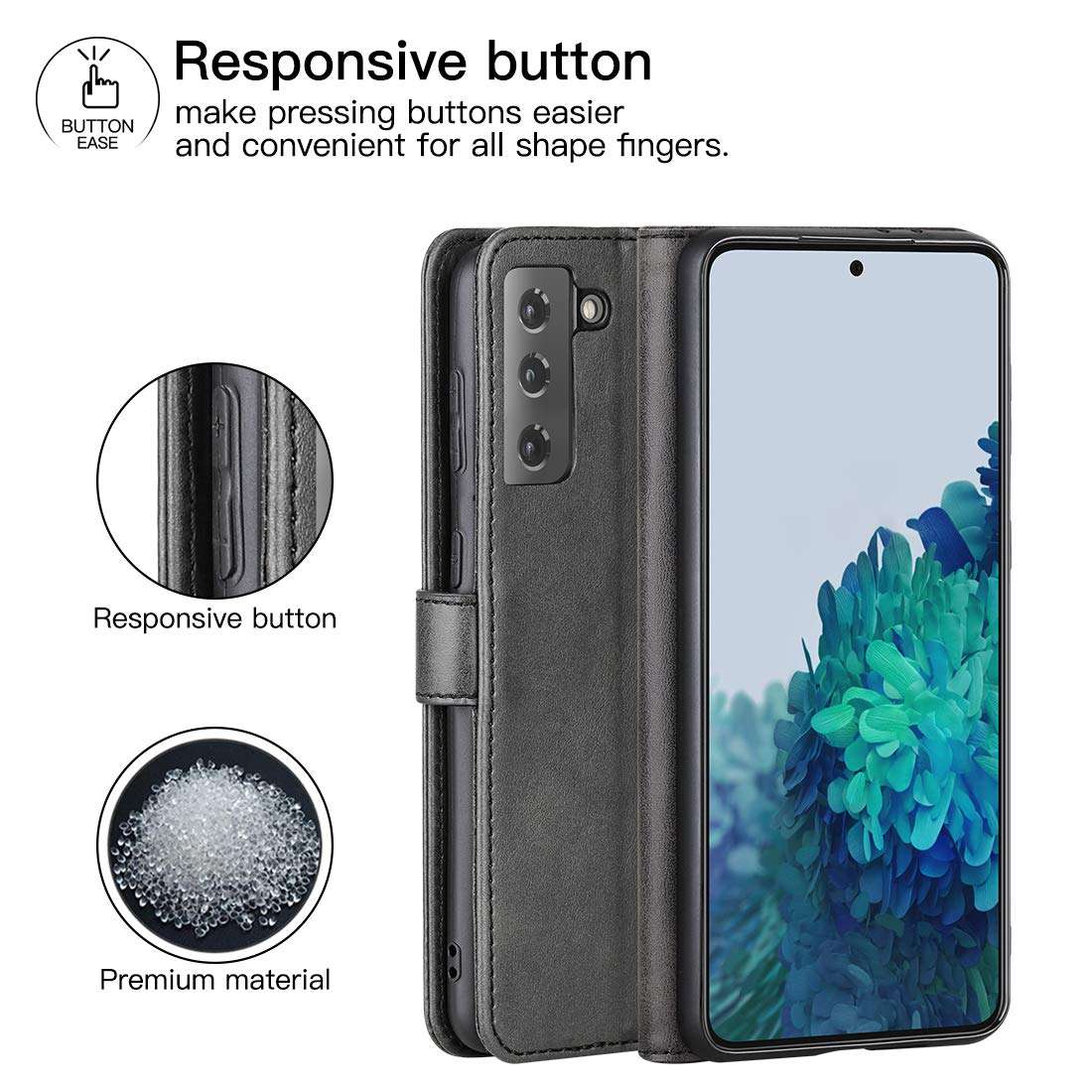 DDJ case for Samsung Galaxy S21 Plus 5G 2021,Cover Flip TPU&PU Leather Case with Kickstand, Multi-Function Magnetic Suction Strong Closure Wallet Phone Case for Galaxy S21 Plus 5G (Black) 6