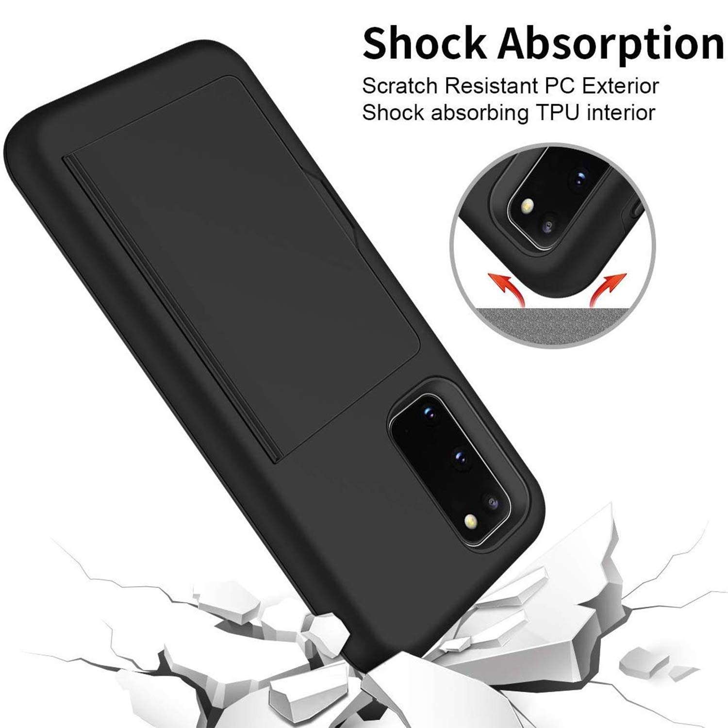 S20 Ultra Cases I Galaxy s20 Ultra Wallet Case with Card Holder - Samsung Slim Protective Phone Back Covers I Dual Layer Hard Hybrid 3 Credit Card Slot Hidden Storage Cover I Black Heavy Duty 2