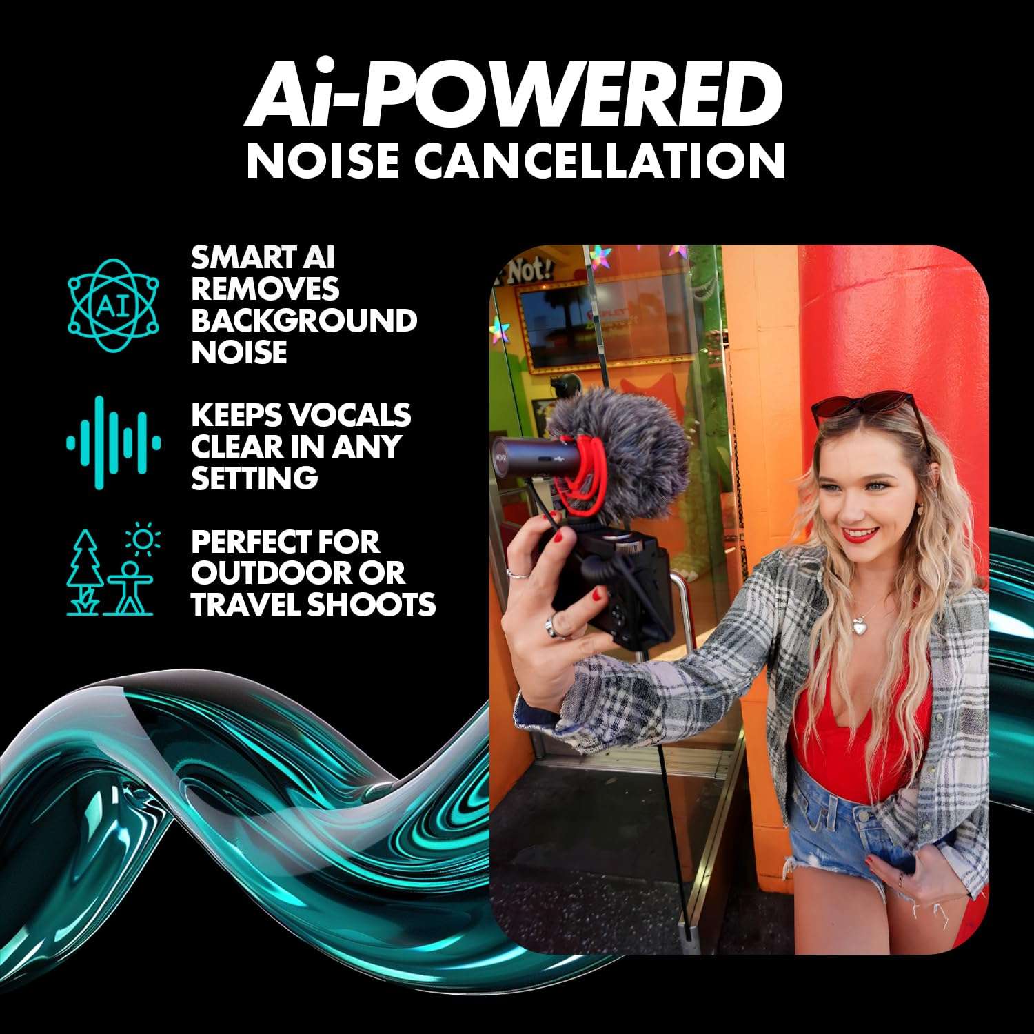 Movo VXR10-AI Shotgun Microphone with AI Noise Cancellation - Camera Microphone for DSLR, Smartphone & Computer - Supercardioid On-Camera Mic with 3.5mm & USB-C Cables 4