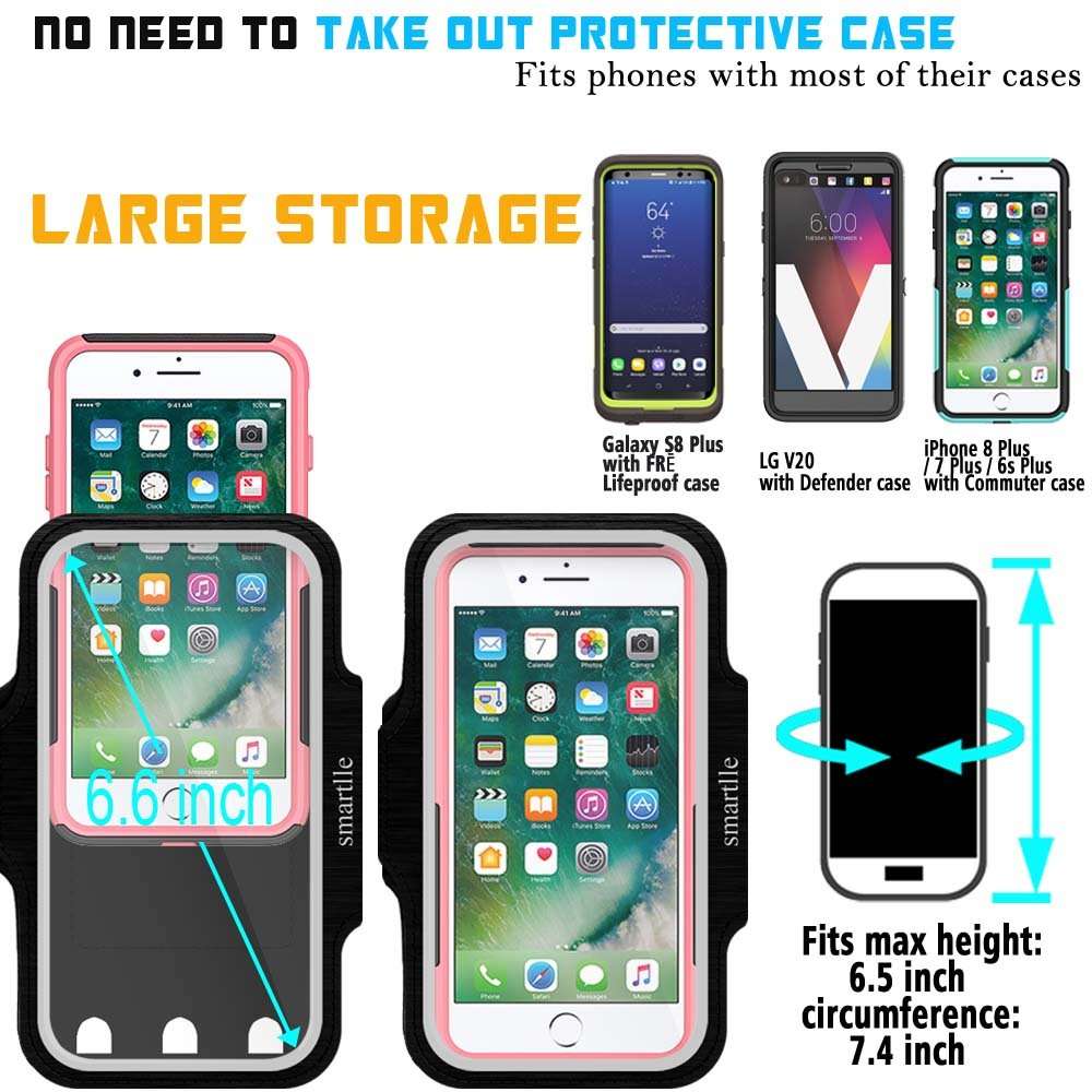 smartlle Arm Phone Holder for Running, Armband Cellphone for iPhone 15 14 13 12 11 Pro Max/XR/8 7 6s Plus, for Galaxy A/S/Note Up to 6.9’’, for Exercise Gym Fitness Sports Gear-Black 4