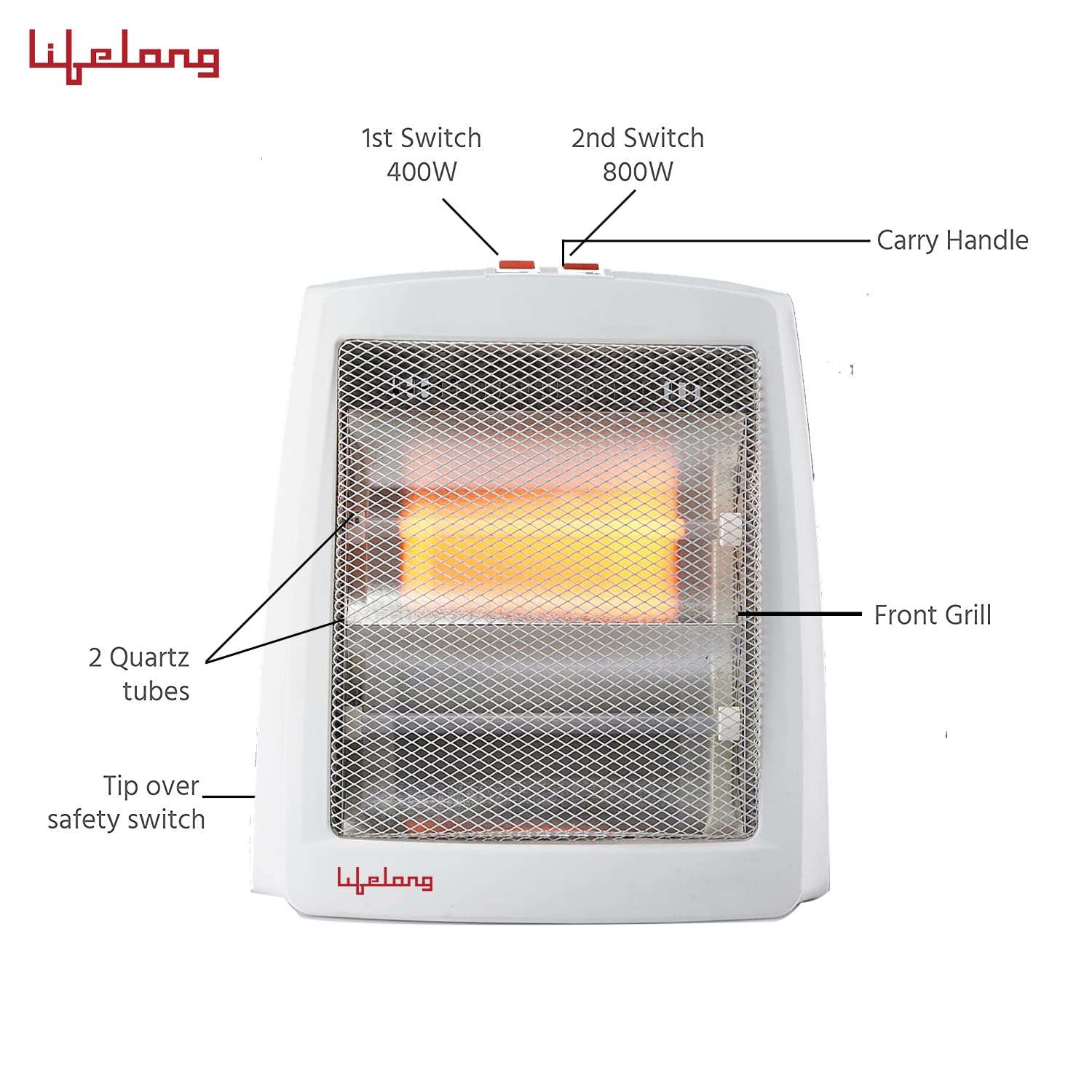 Lifelong LLQH923 Infinia 800 W (ISI Certified) Quartz Room Heater with 2 Power Settings (400W-800W)| 2 Rod Room Heater| Room Heater with Overheating Protection (1 Year Warranty, White) 4