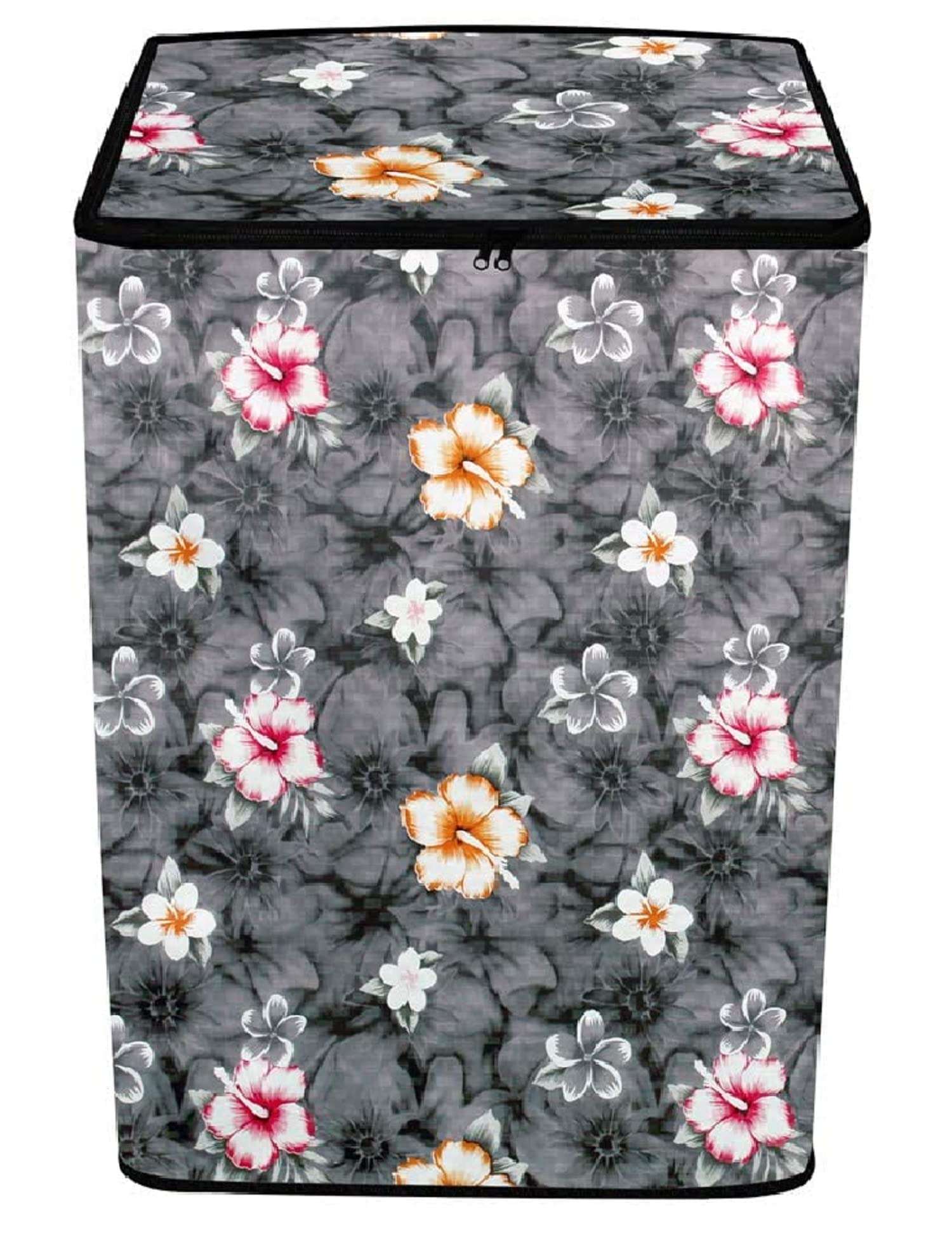 Anush Marino Waterproof & Dustproof PVC Top Loading Full Zip Clouser Washing Machine Cover for LG-8KG-T80SPSF2Z Fully-Automatic Washing Machine with Attractive Digital Prints (Grey Flower) 3
