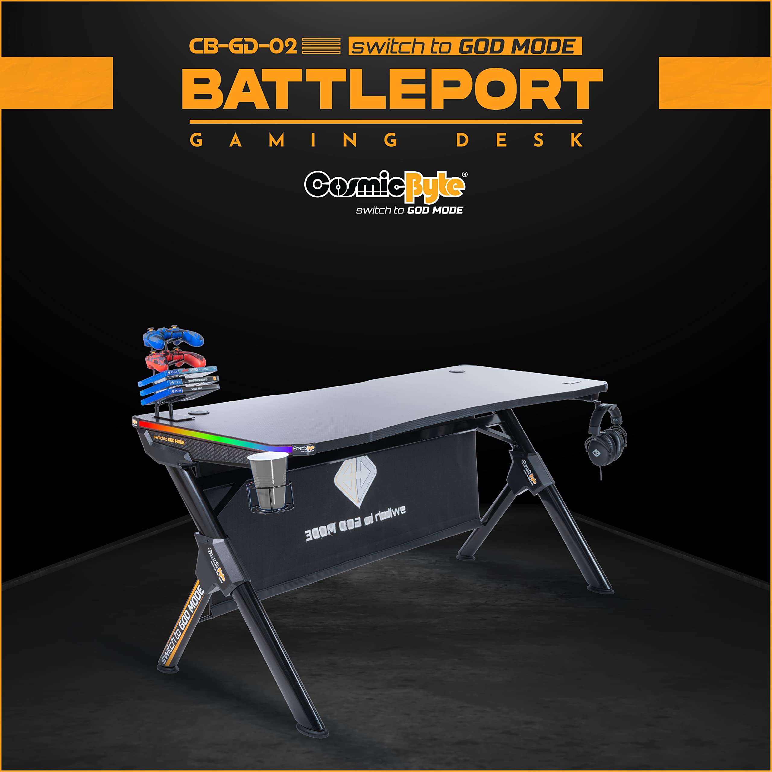 Cosmic Byte CB-CD-02 Battleport Computer Desk with RGB Touch Control (Black) 3