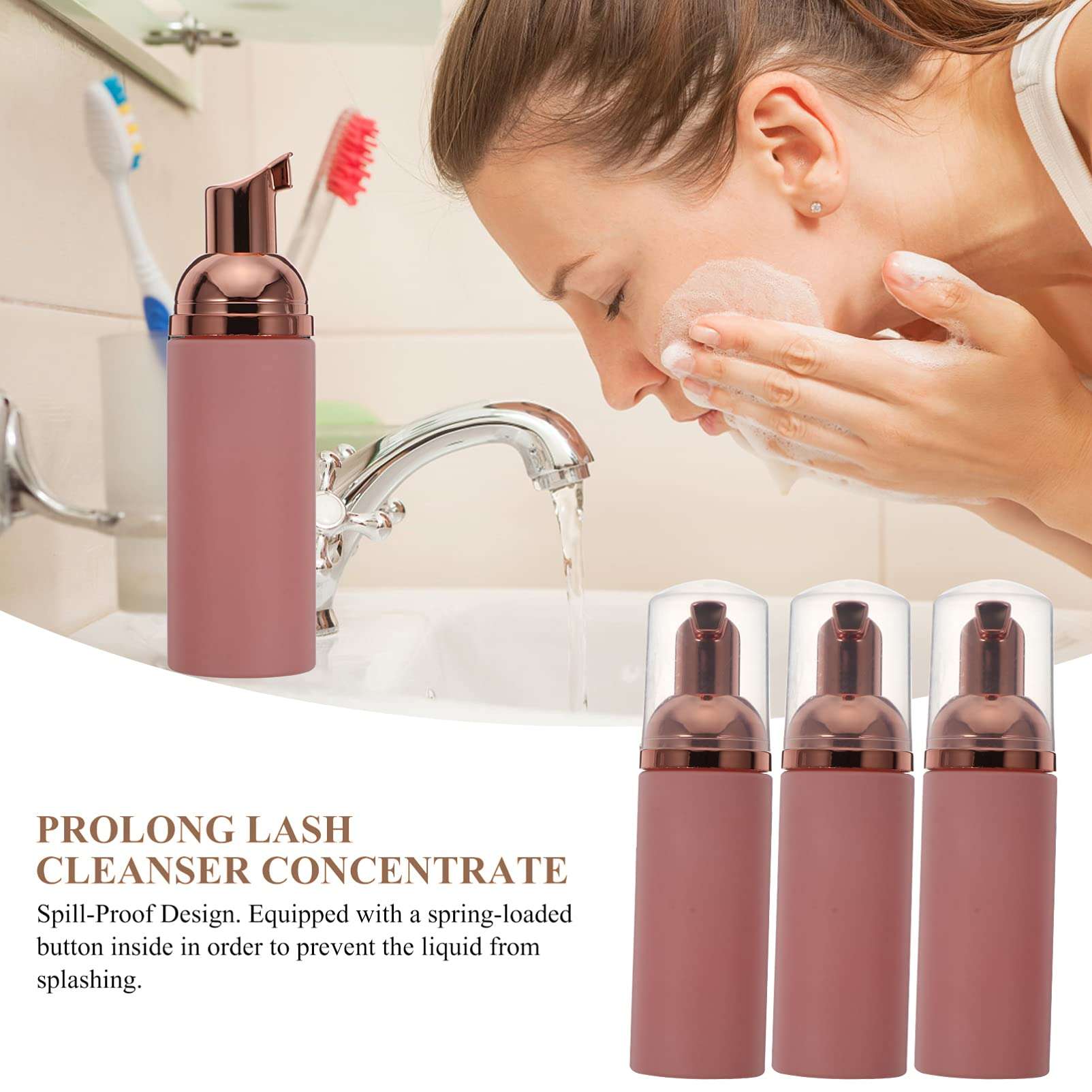 SaditY 3pcs Foam Bottle (Pink Pump), 50ml Foam Pump Bottle, Empty Travel Foaming Lash Shampoo for Cleanser, Dispenser 4